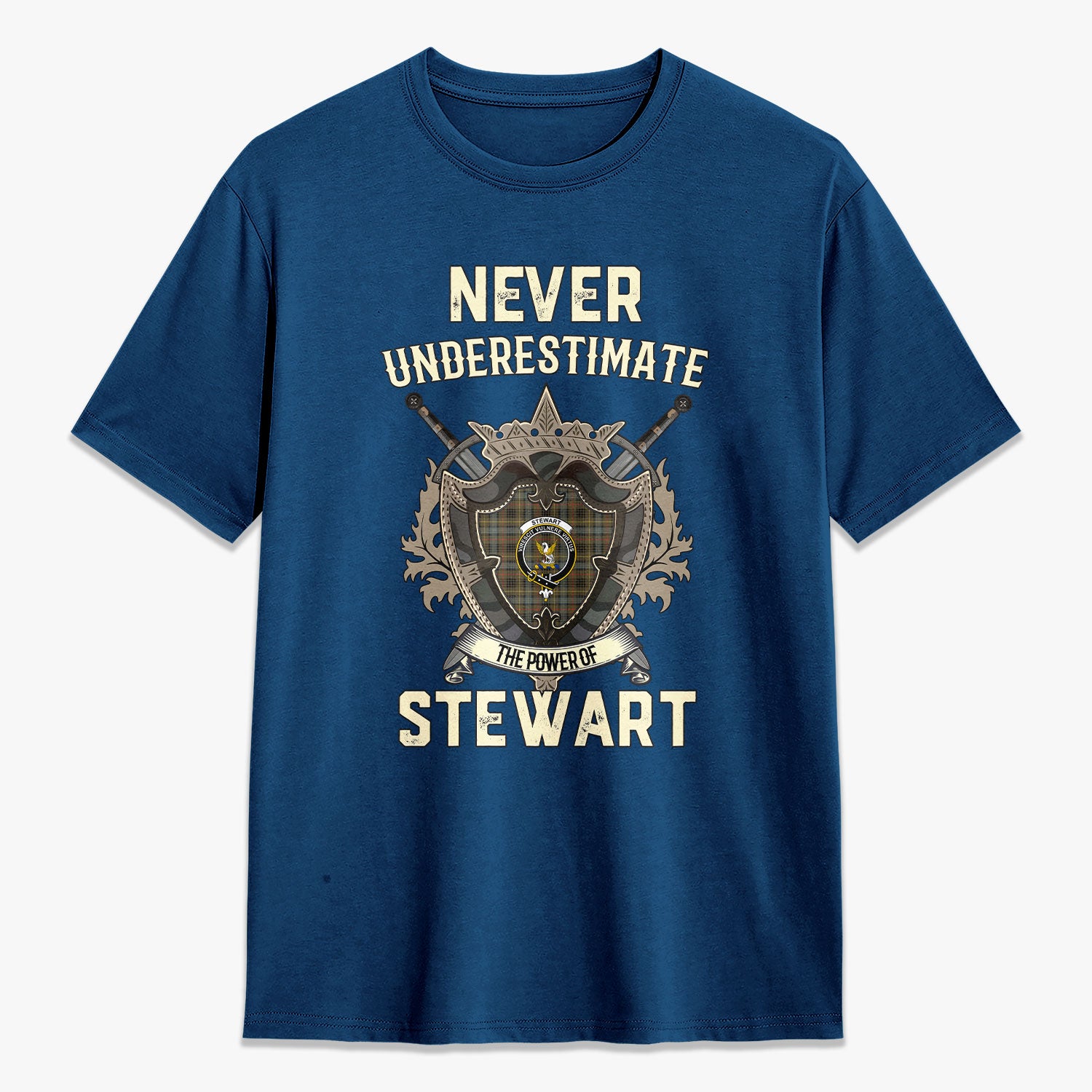 Stewart Hunting Weathered Tartan Crest 2D T-shirt - Never Underestimate Style