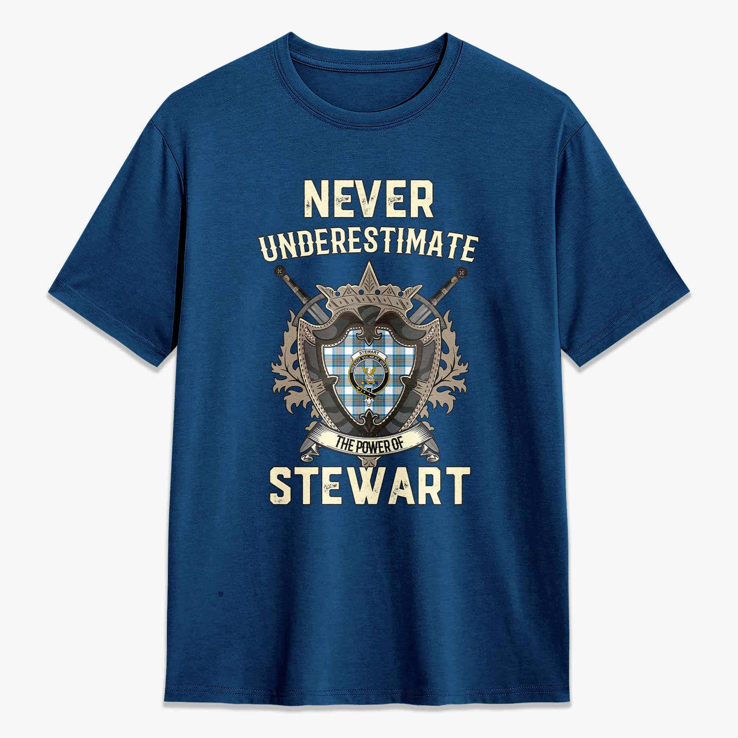 Stewart Muted Blue Tartan Crest 2D T-shirt - Never Underestimate Style