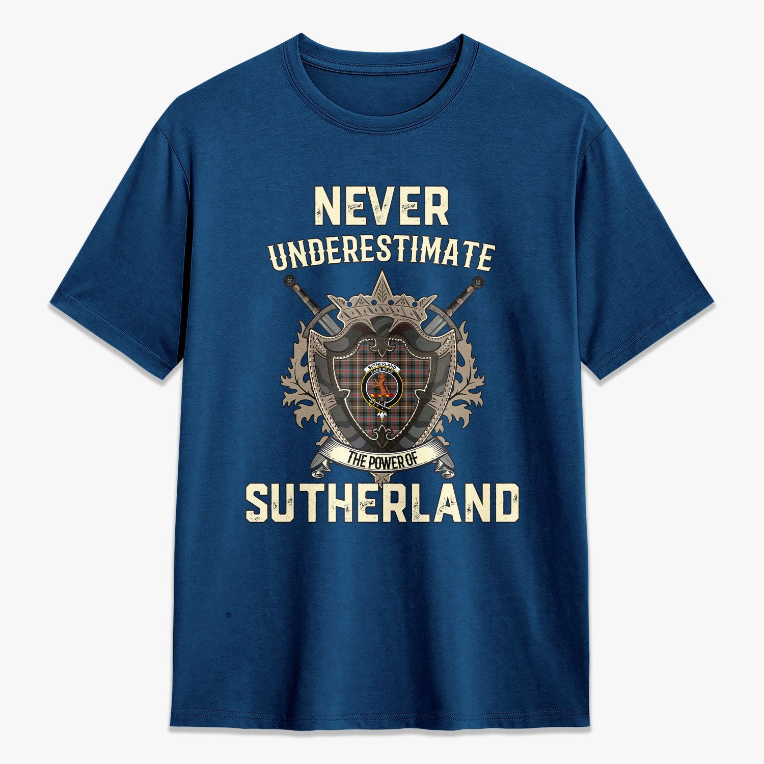 Sutherland Weathered Tartan Crest 2D T-shirt - Never Underestimate Style