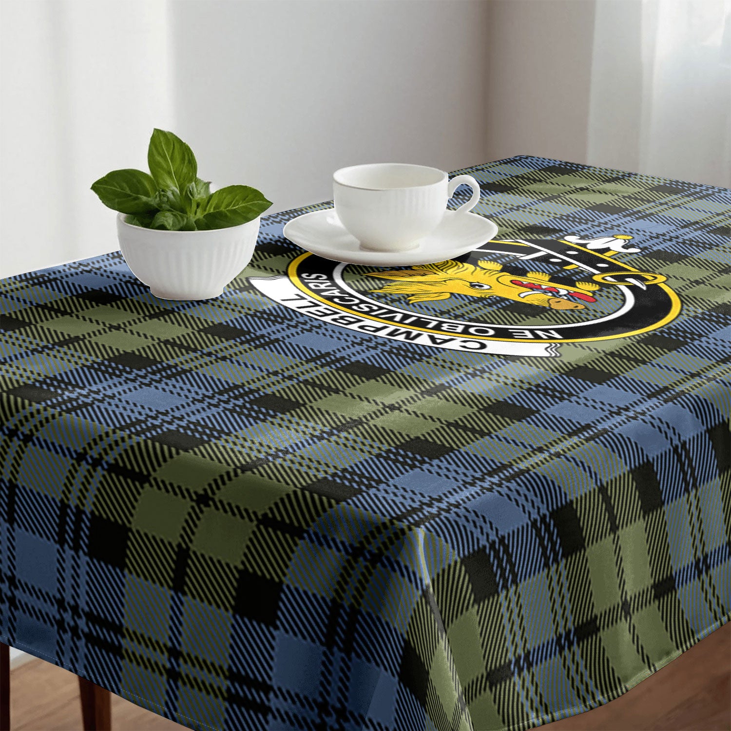 Campbell Faded Tartan Crest Tablecloth