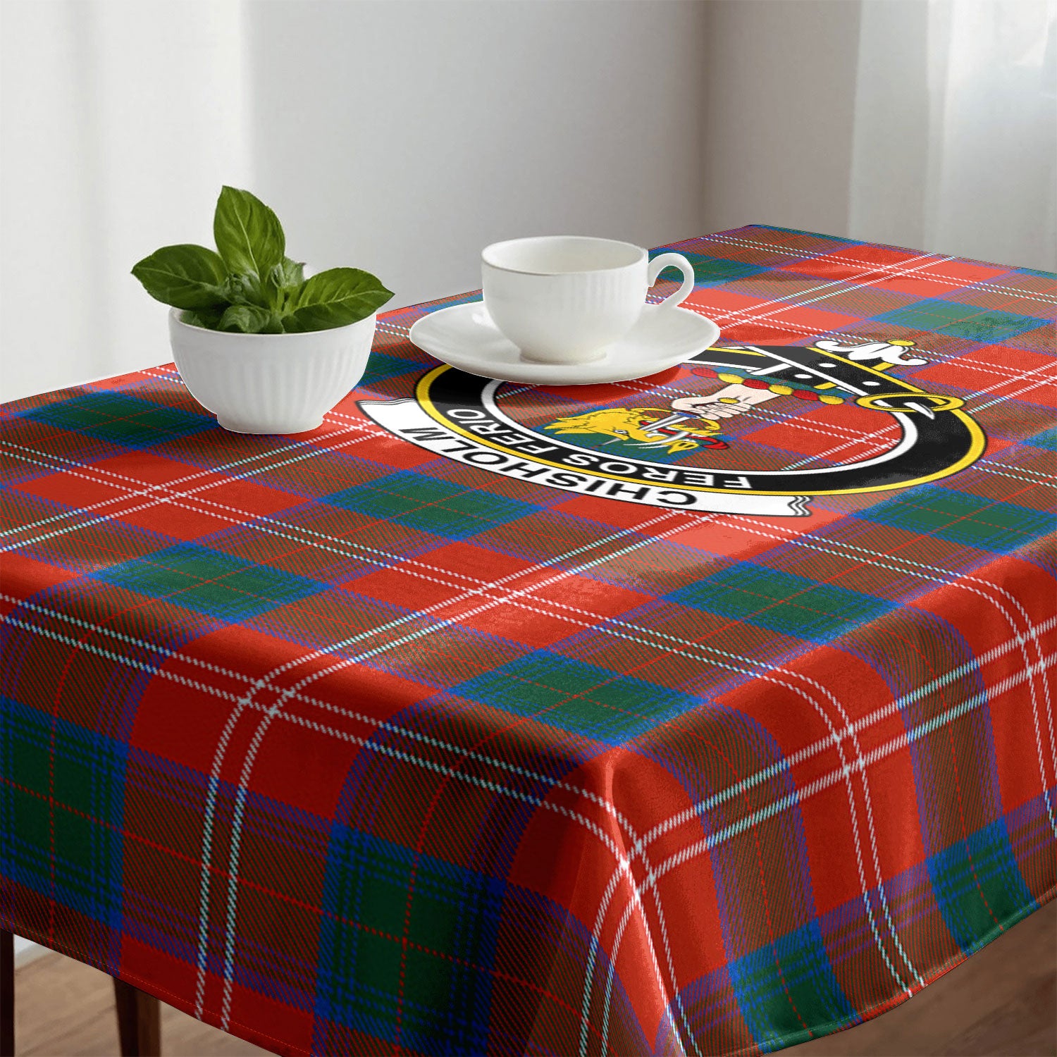 Chisholm Ancient Tartan Crest Tablecloth