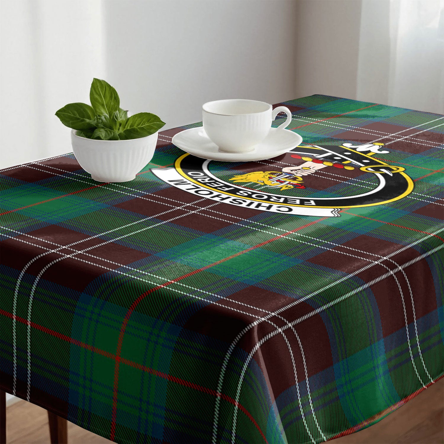 Chisholm Hunting Ancient Tartan Crest Tablecloth