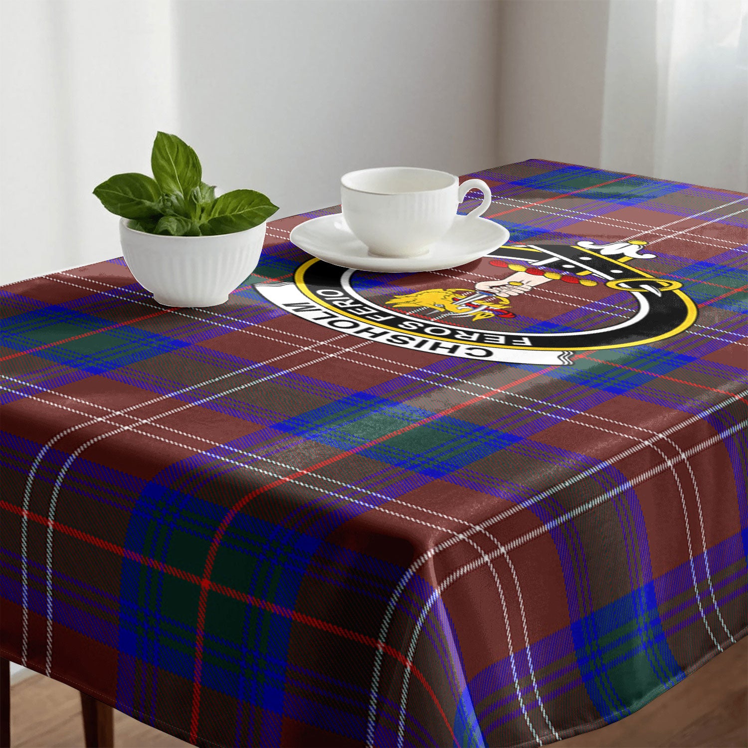 Chisholm Hunting Modern Tartan Crest Tablecloth