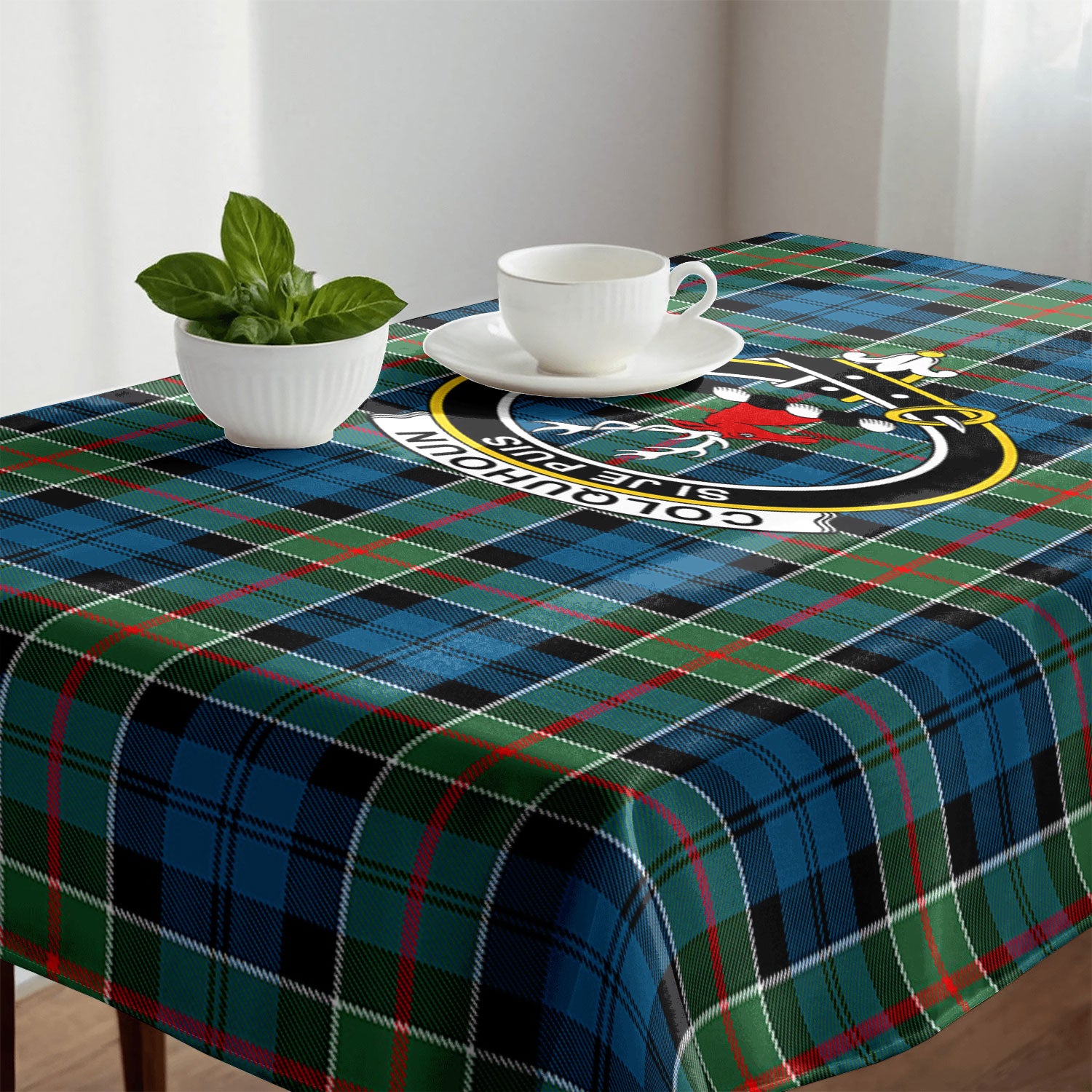 Colquhoun Ancient Tartan Crest Tablecloth
