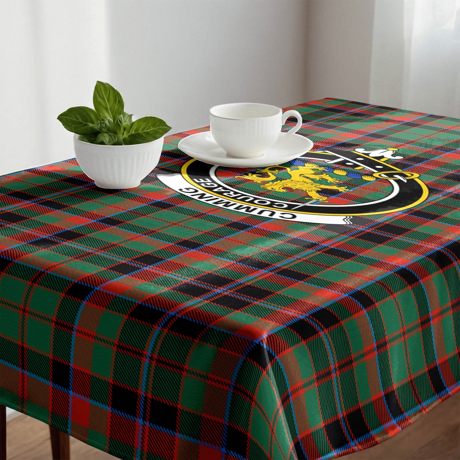 Cumming Hunting Ancient Tartan Crest Tablecloth