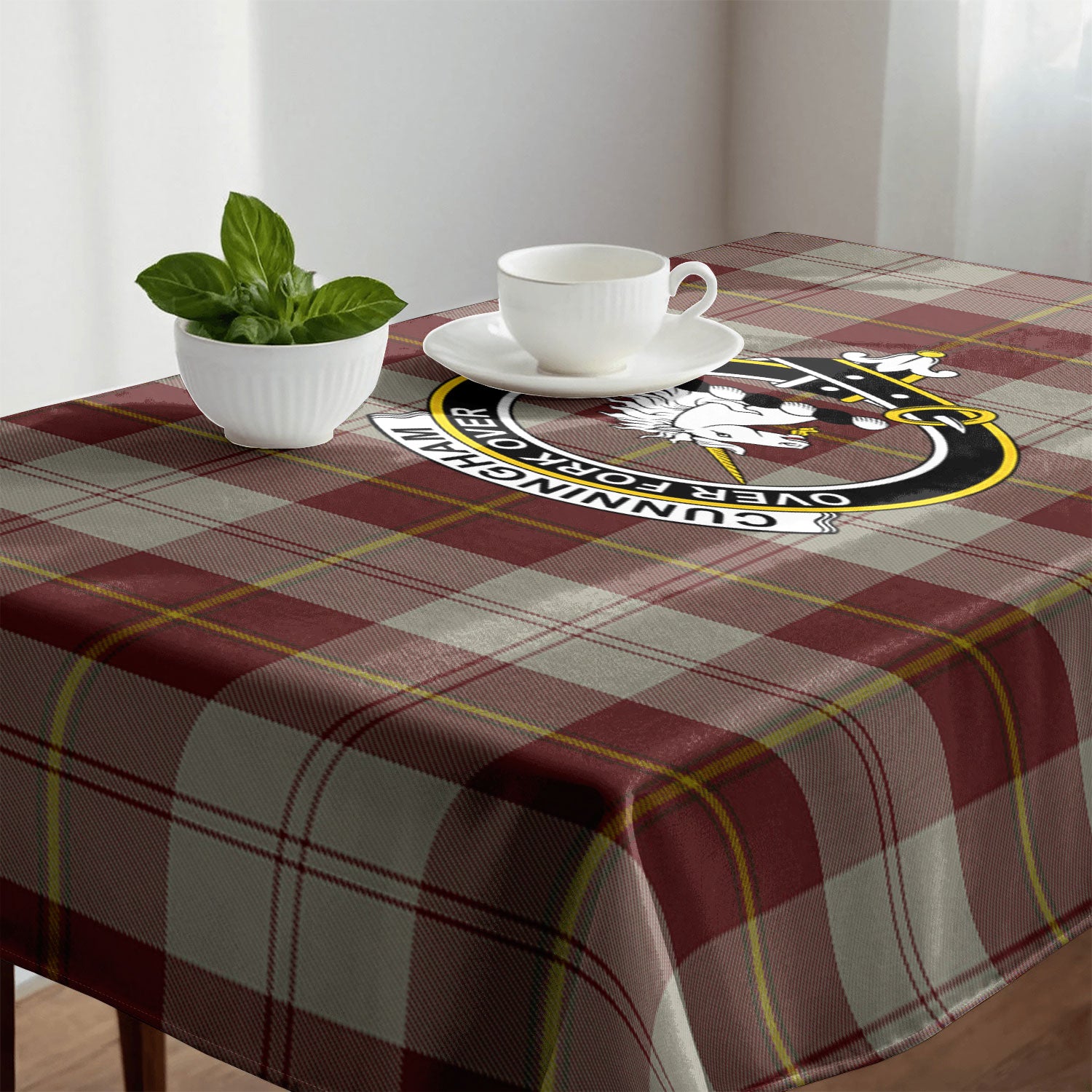Cunningham Burgundy Dancers Tartan Crest Tablecloth