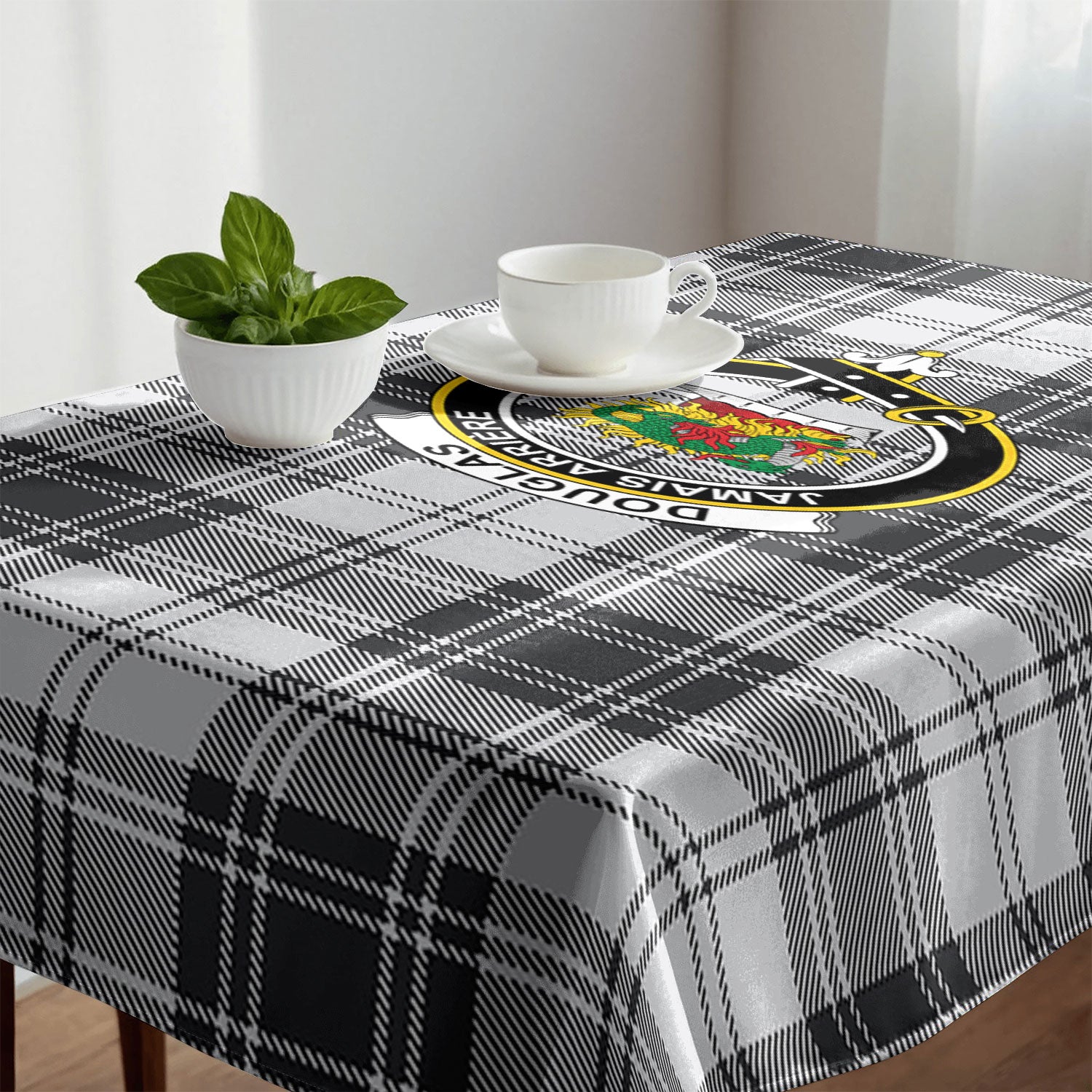 Douglas Grey Modern Tartan Crest Tablecloth