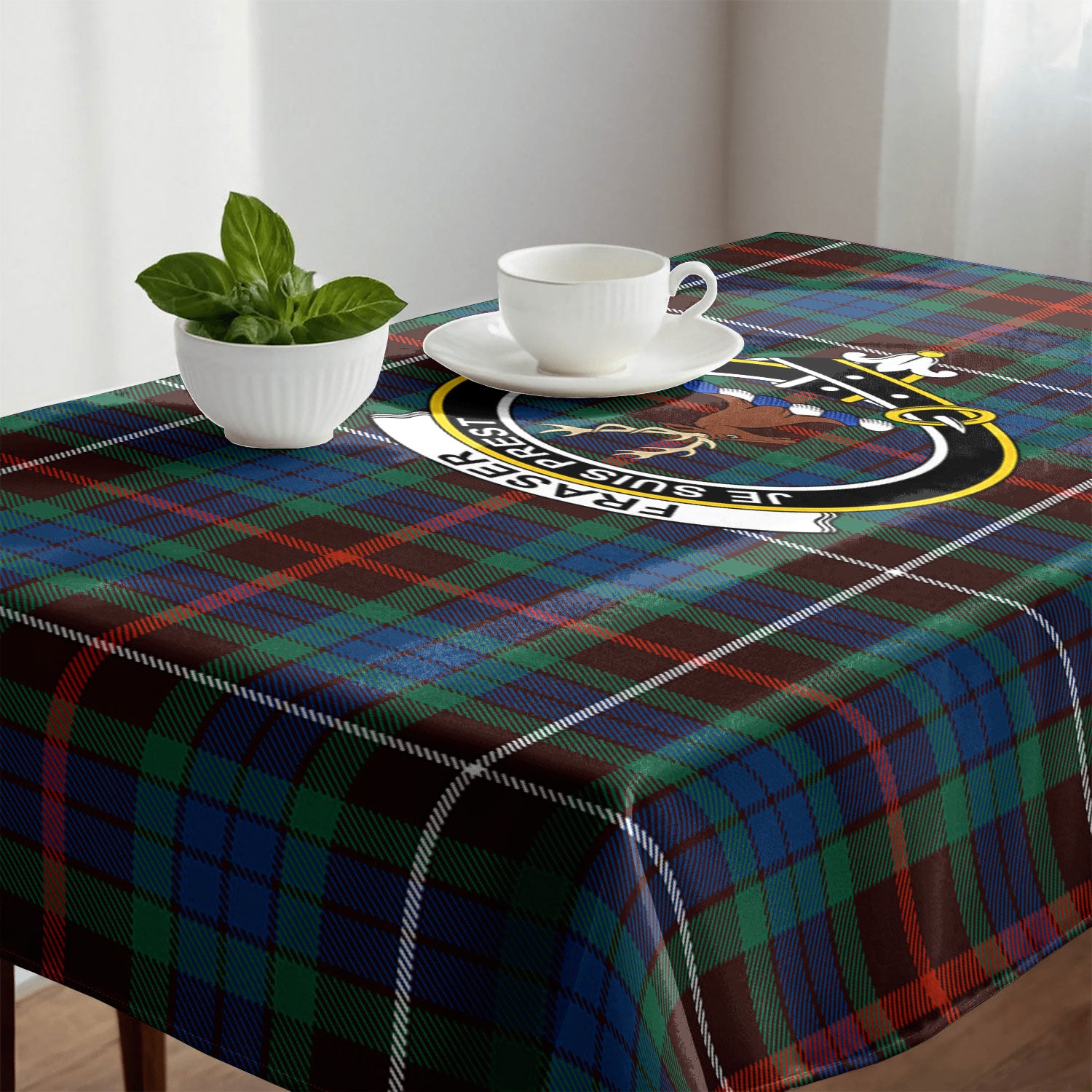 Fraser (of Lovat) Hunting Ancient Tartan Crest Tablecloth
