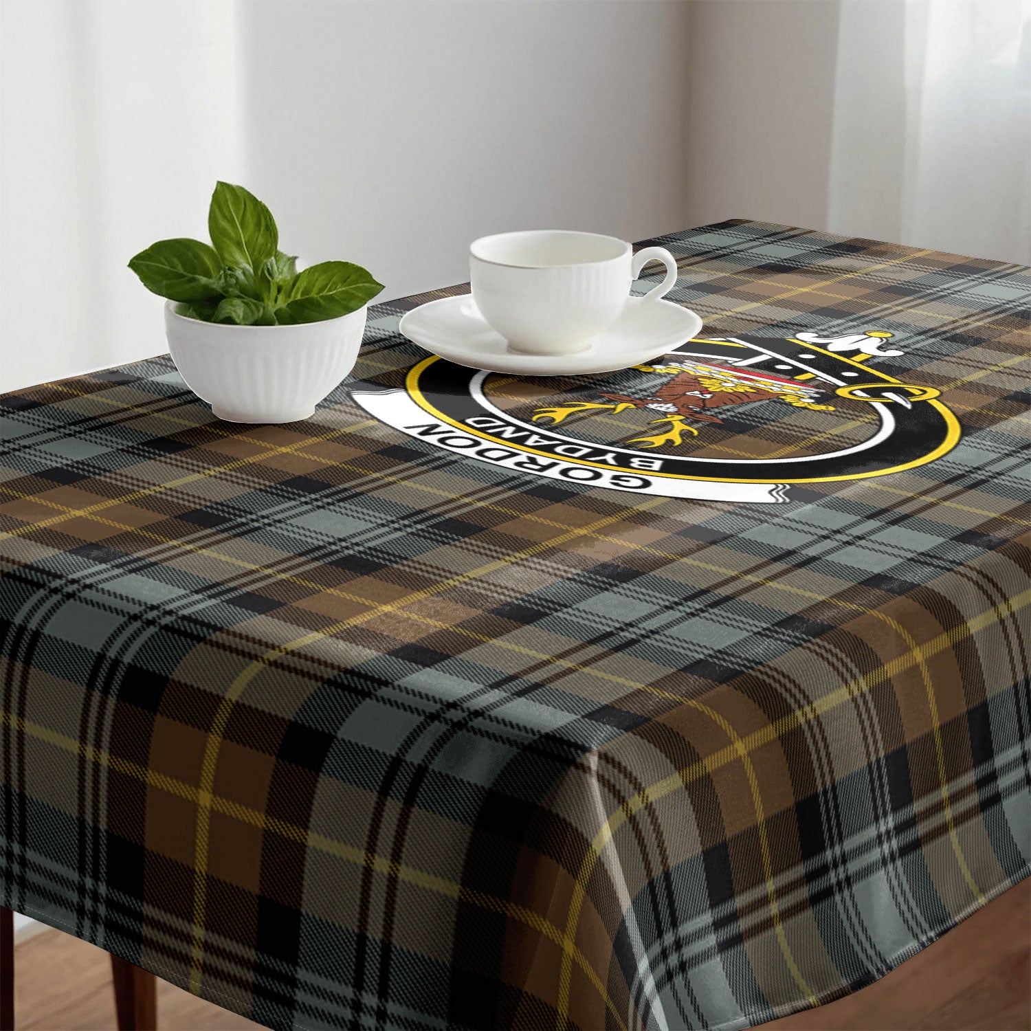 Gordon Weathered Tartan Crest Tablecloth