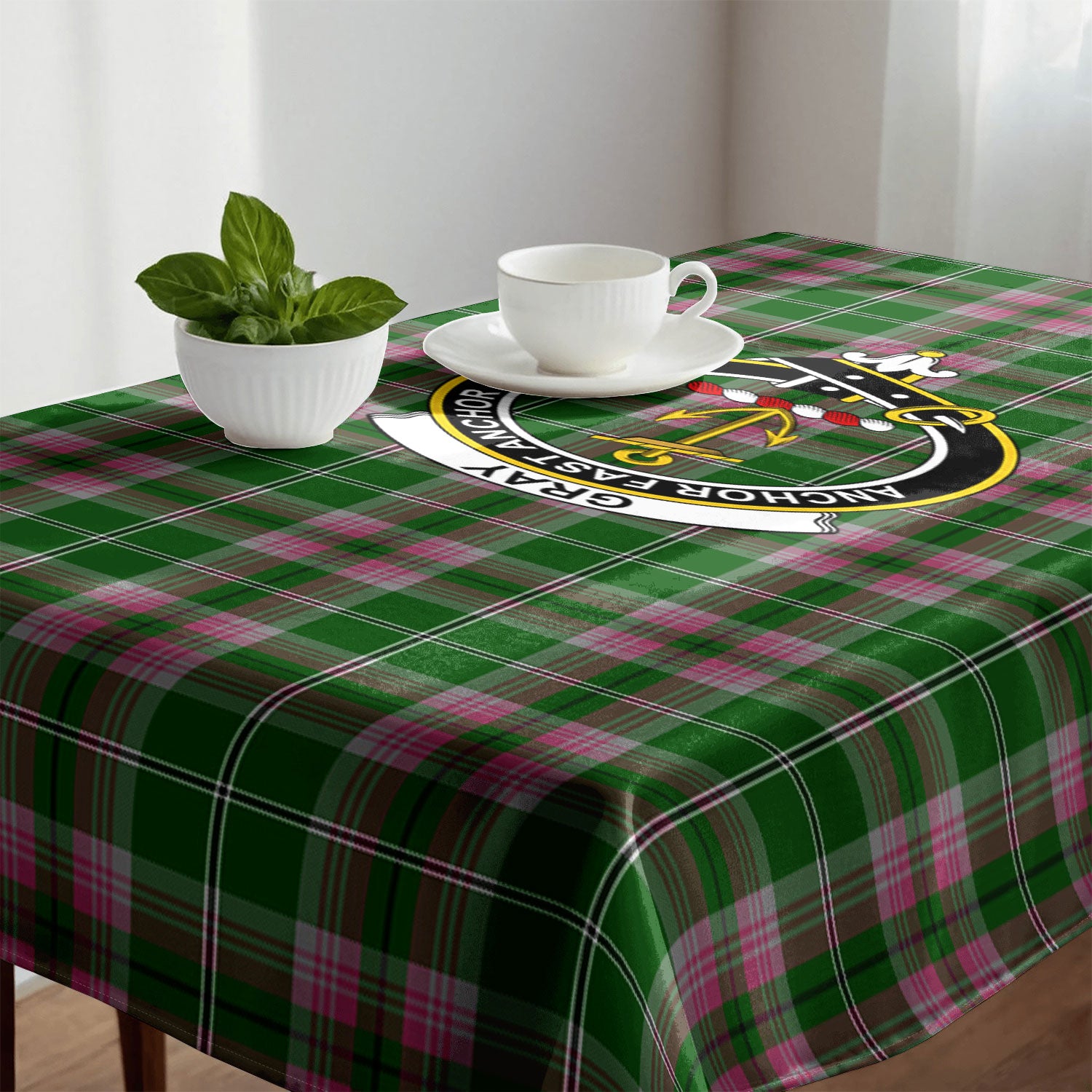 Gray Hunting Tartan Crest Tablecloth