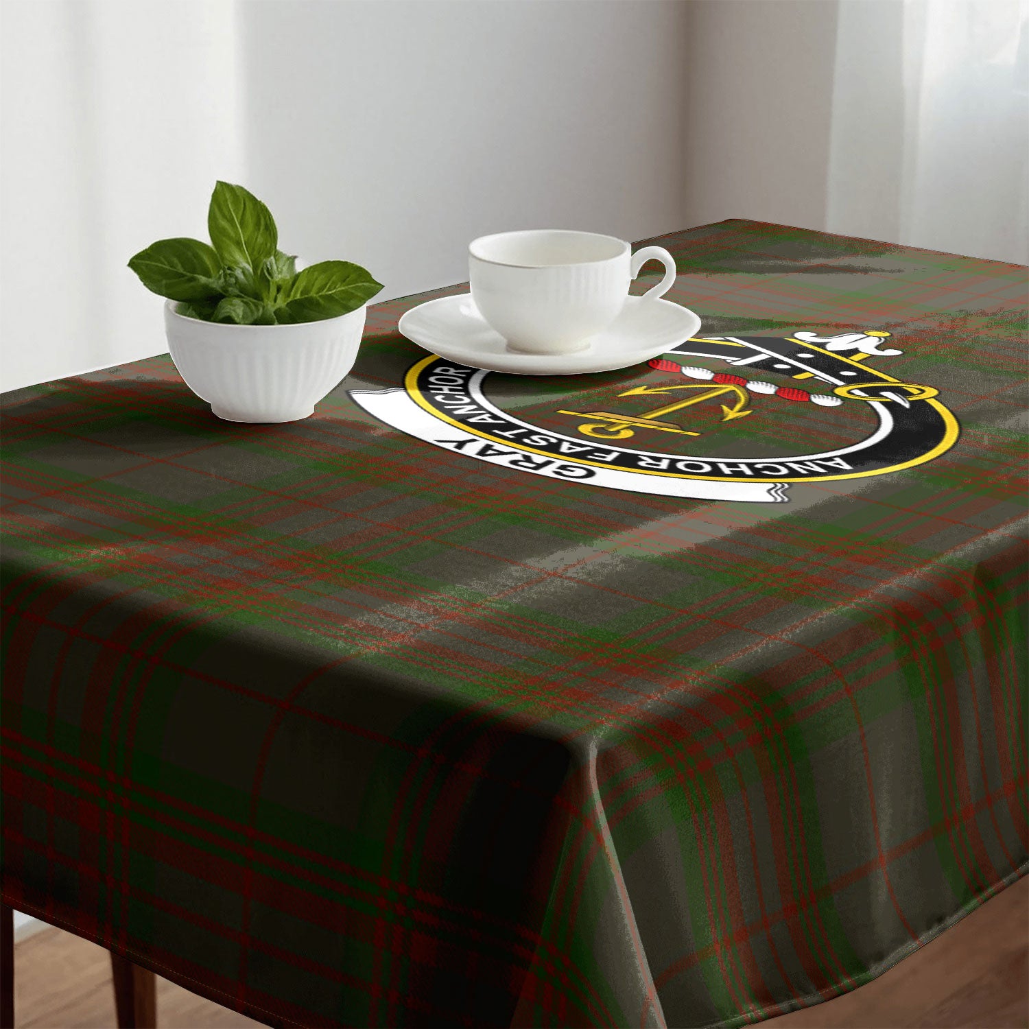 Gray Tartan Crest Tablecloth