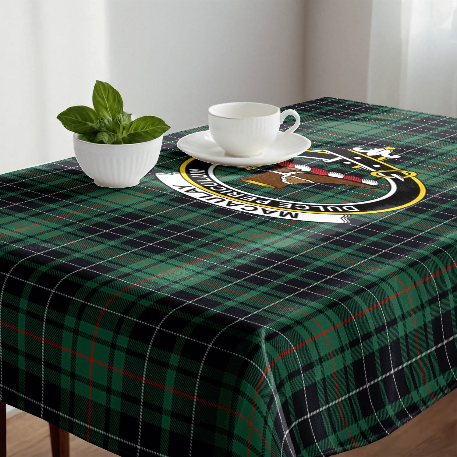 MacAulay Hunting Ancient Tartan Crest Tablecloth