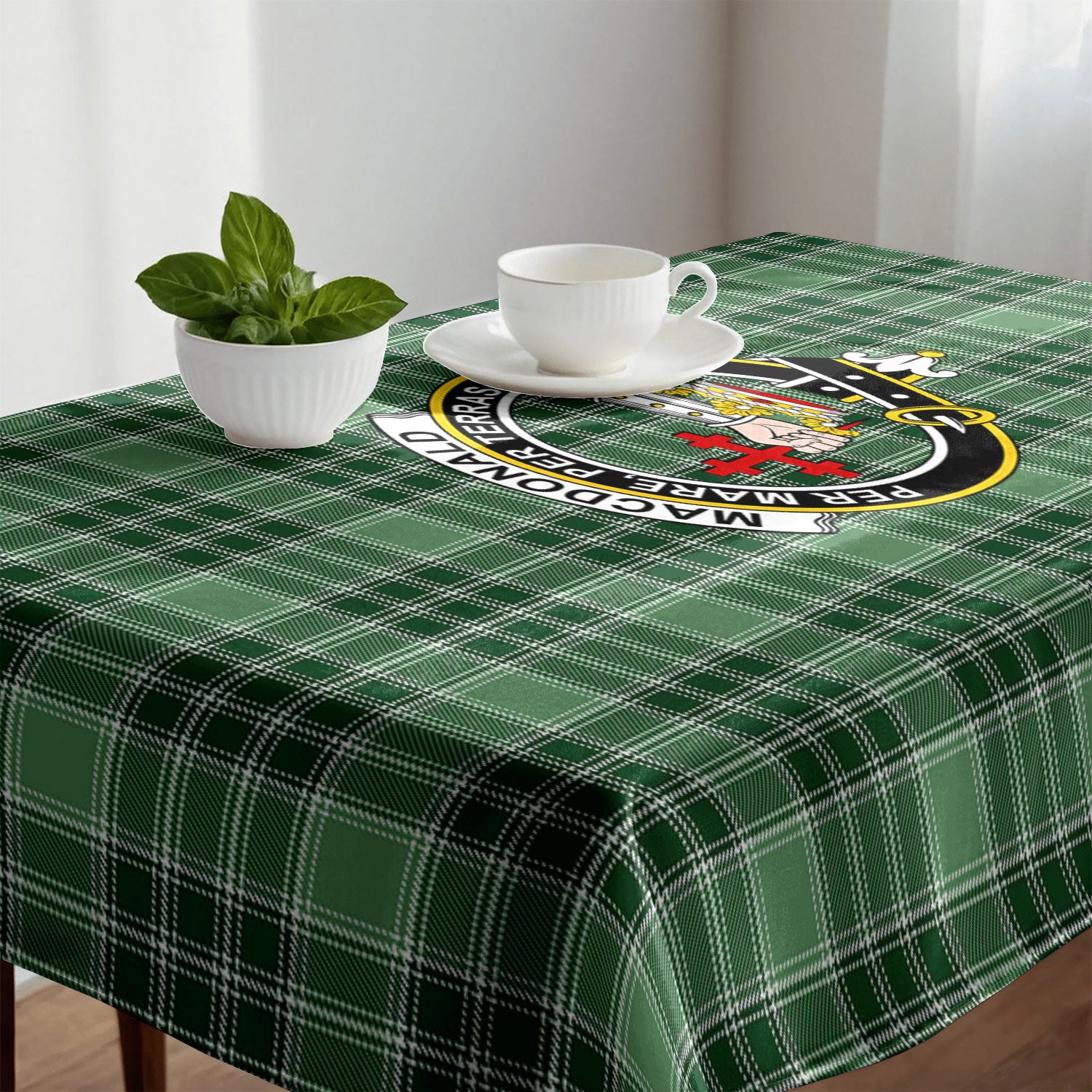 MacDonald Lord of the Isles Hunting Tartan Crest Tablecloth