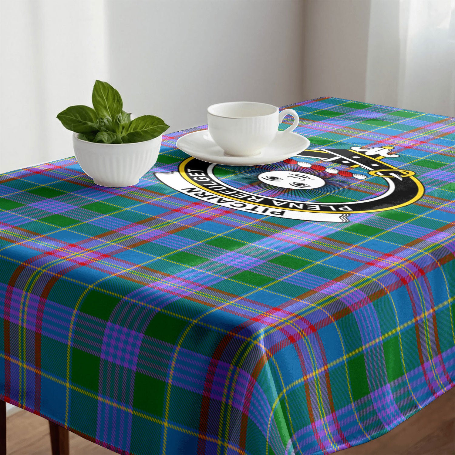 Pitcairn Hunting Tartan Crest Tablecloth