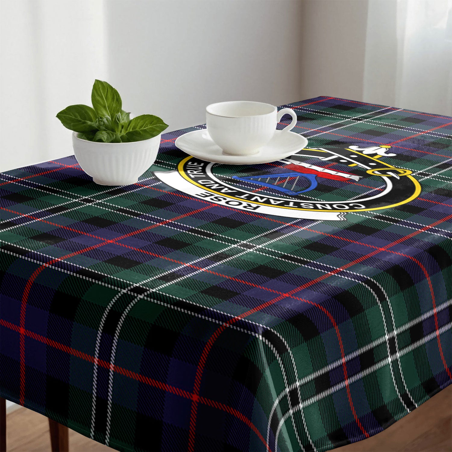 Rose Hunting Modern Tartan Crest Tablecloth