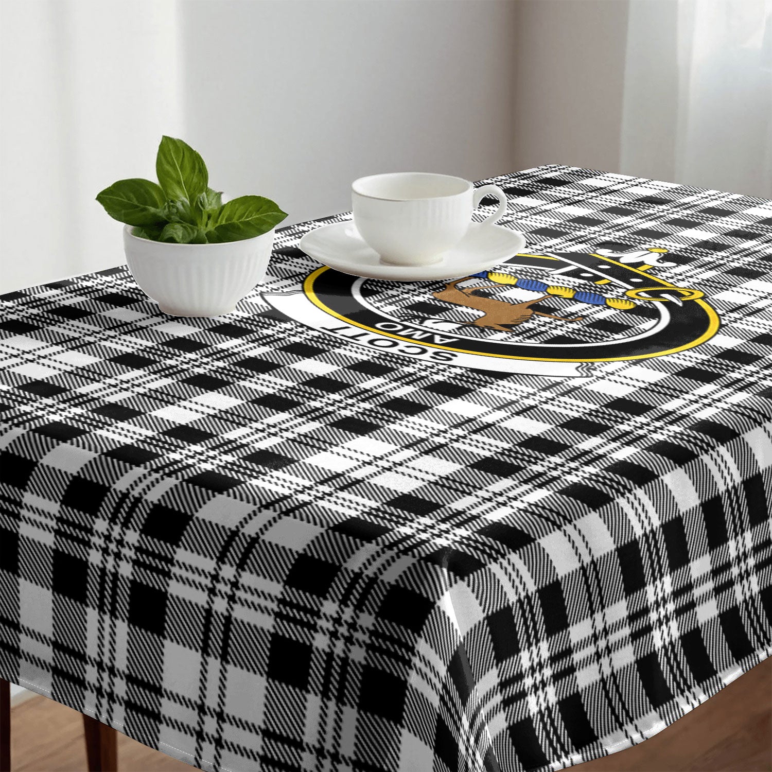 Scott Black & White Modern Tartan Crest Tablecloth