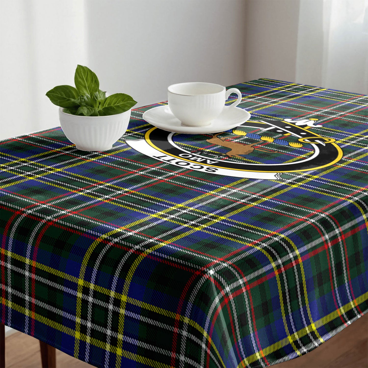 Scott Green Modern Tartan Crest Tablecloth