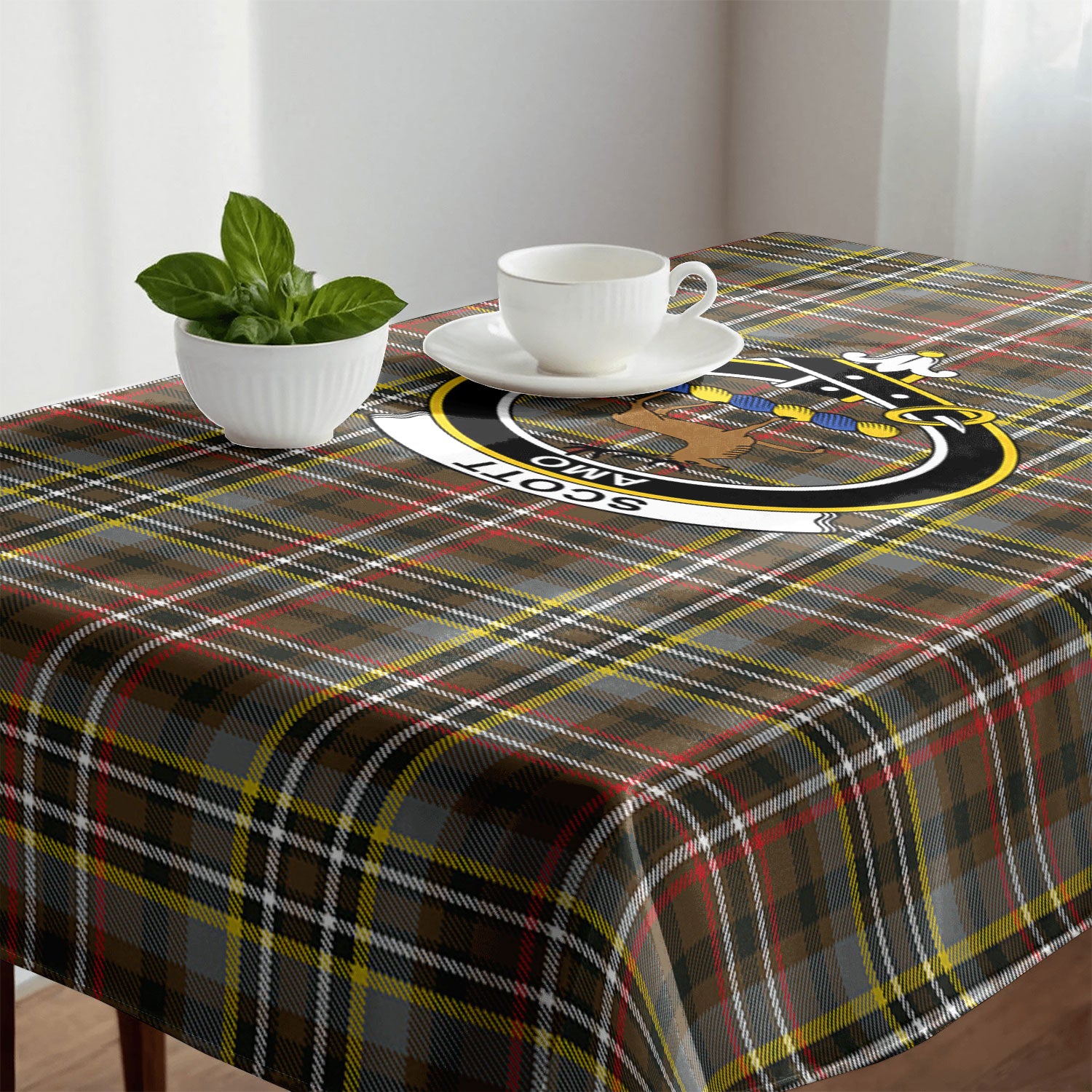 Scott Green Weathered Tartan Crest Tablecloth