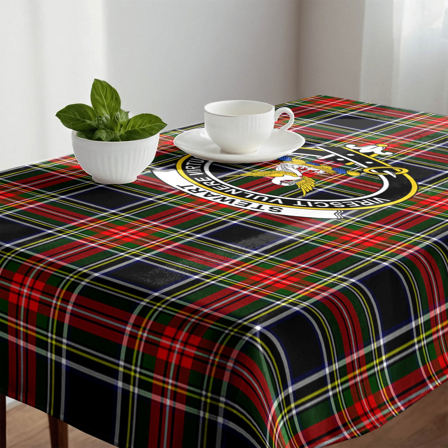 Stewart Black Tartan Crest Tablecloth