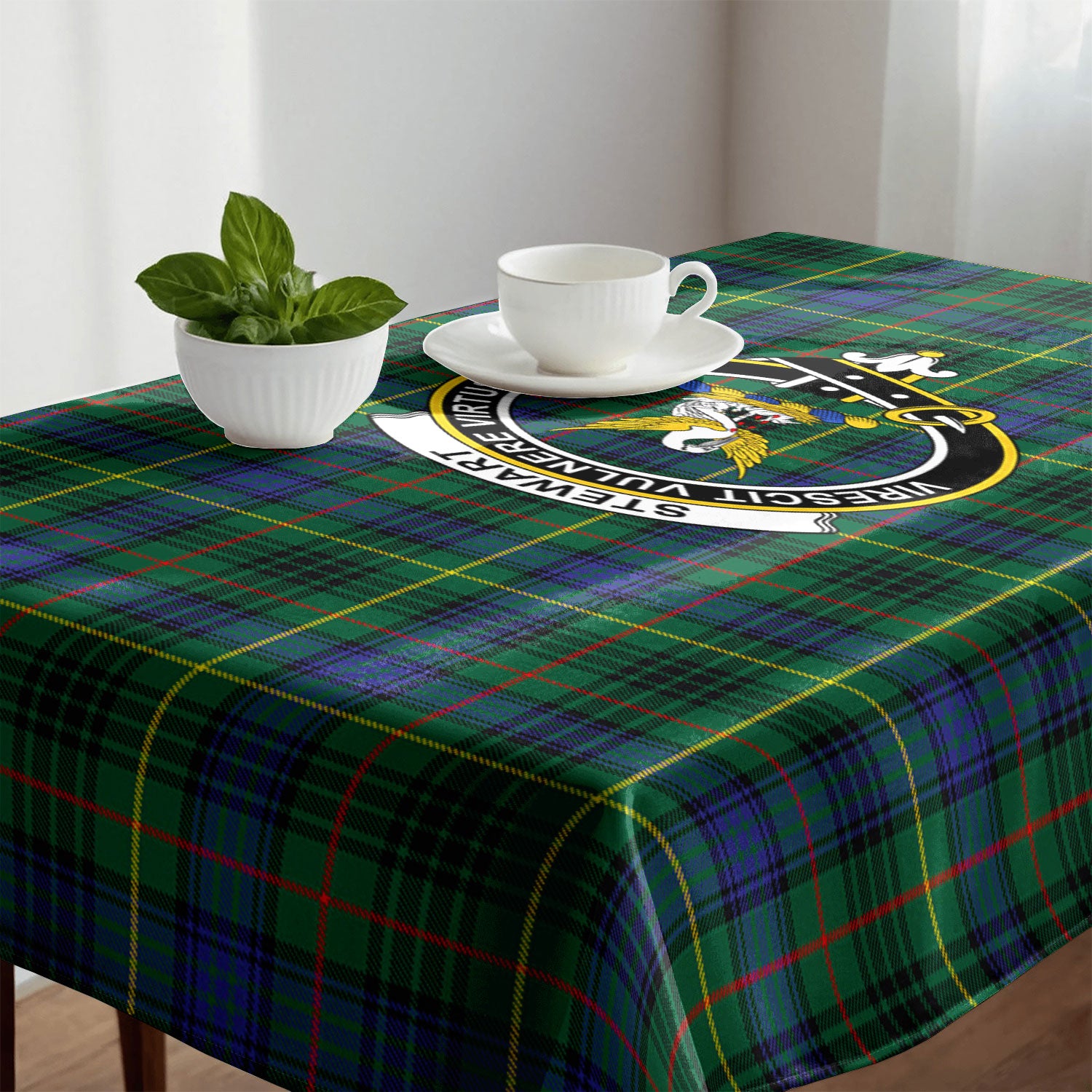 Stewart Hunting Modern Tartan Crest Tablecloth
