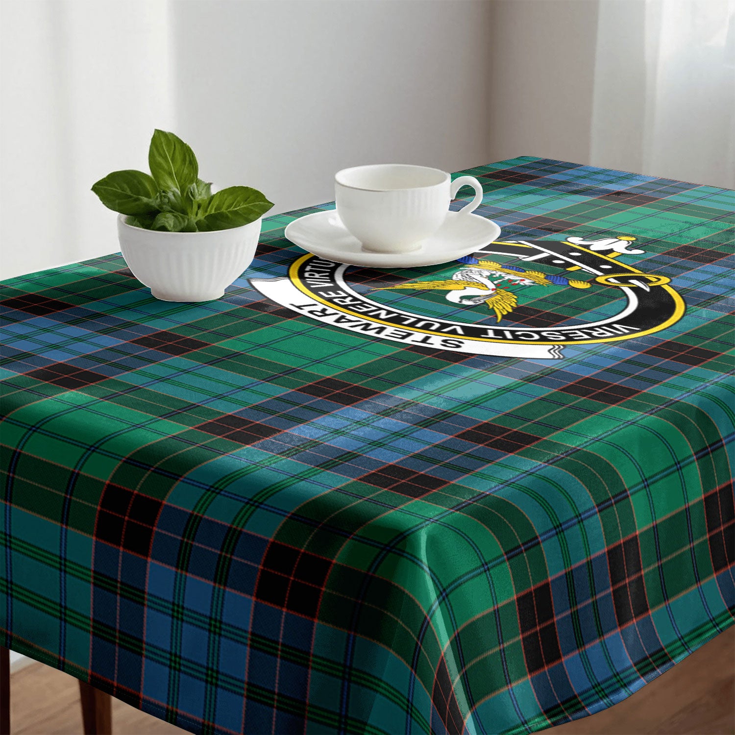Stewart Old Ancient Tartan Crest Tablecloth