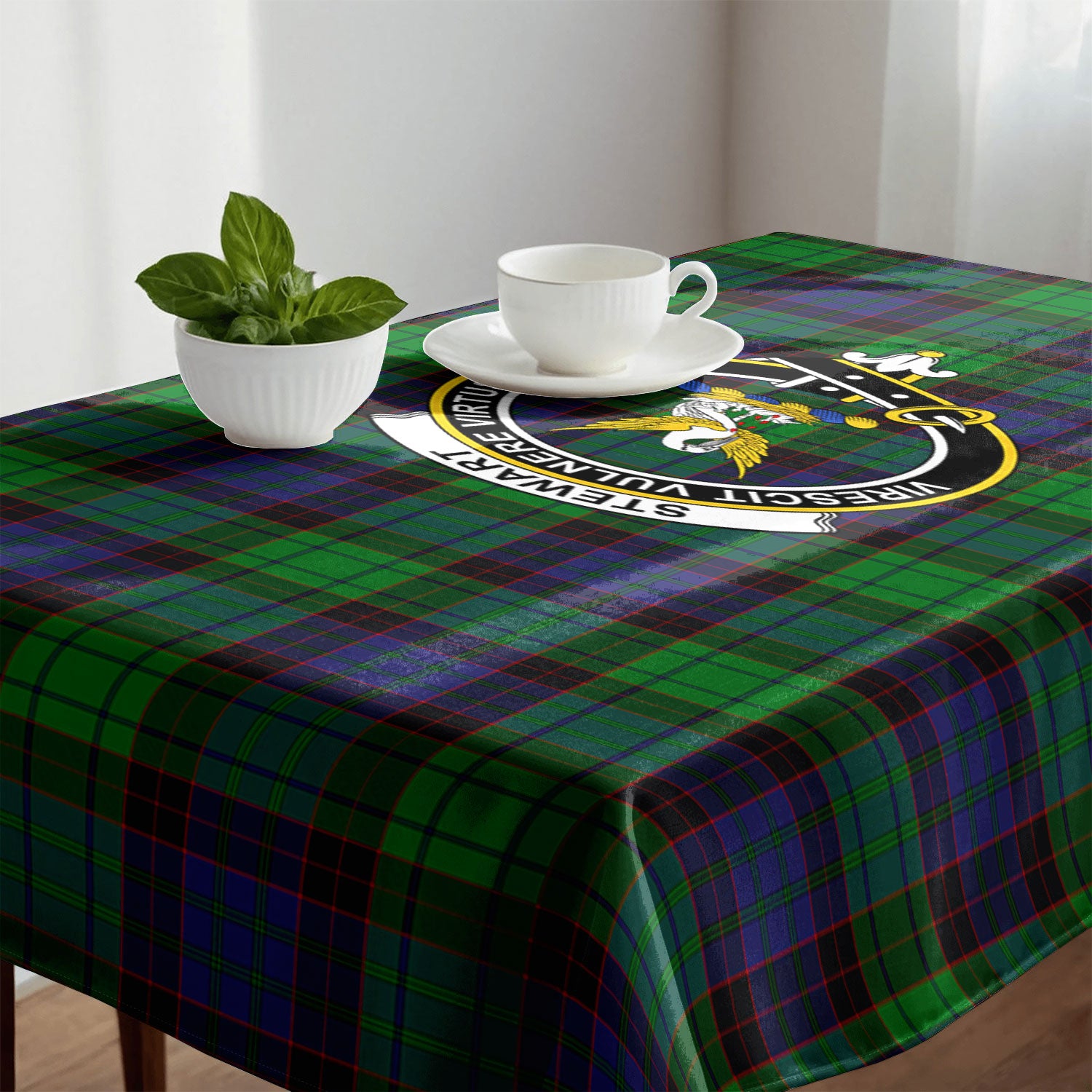 Stewart Old Modern Tartan Crest Tablecloth