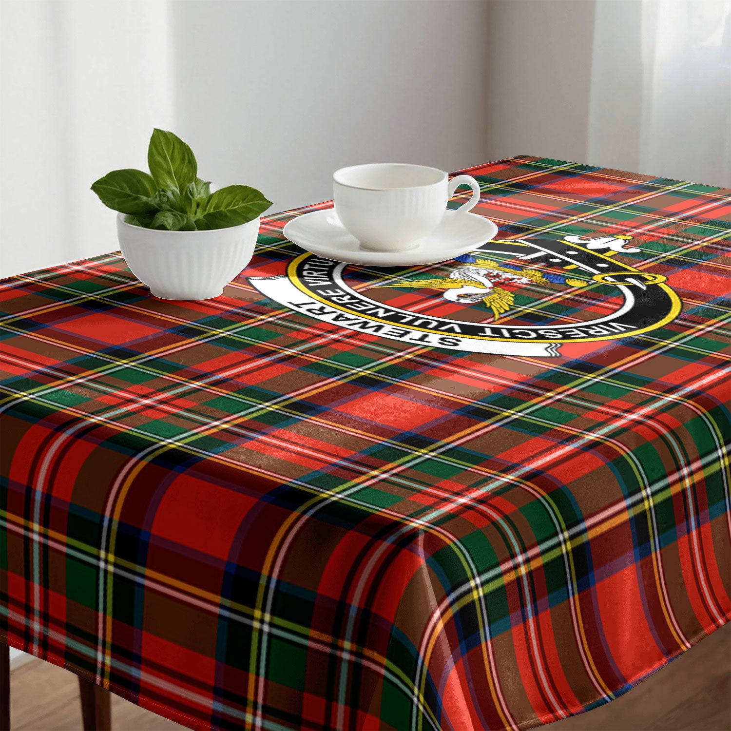 Stewart Royal Modern Tartan Crest Tablecloth