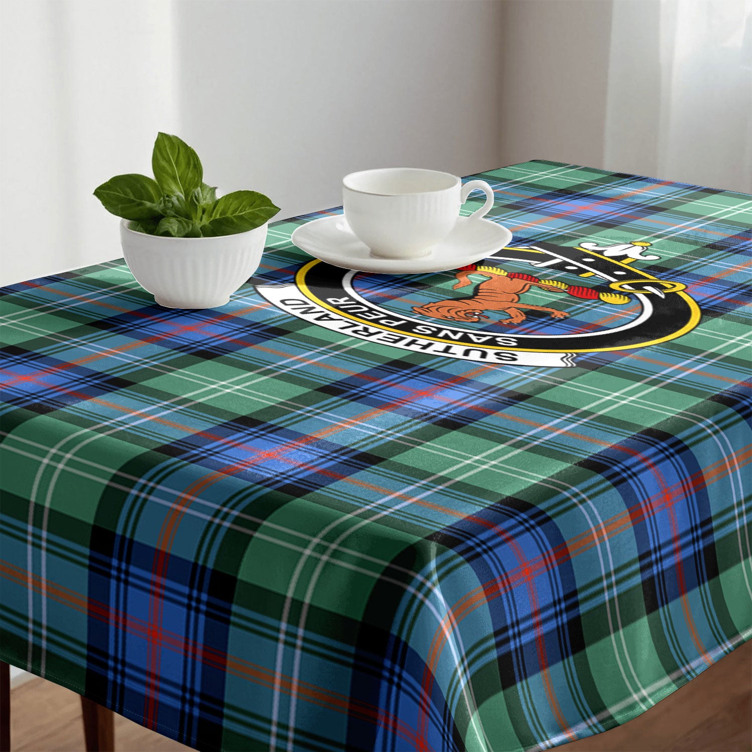 Sutherland Old Ancient Tartan Crest Tablecloth