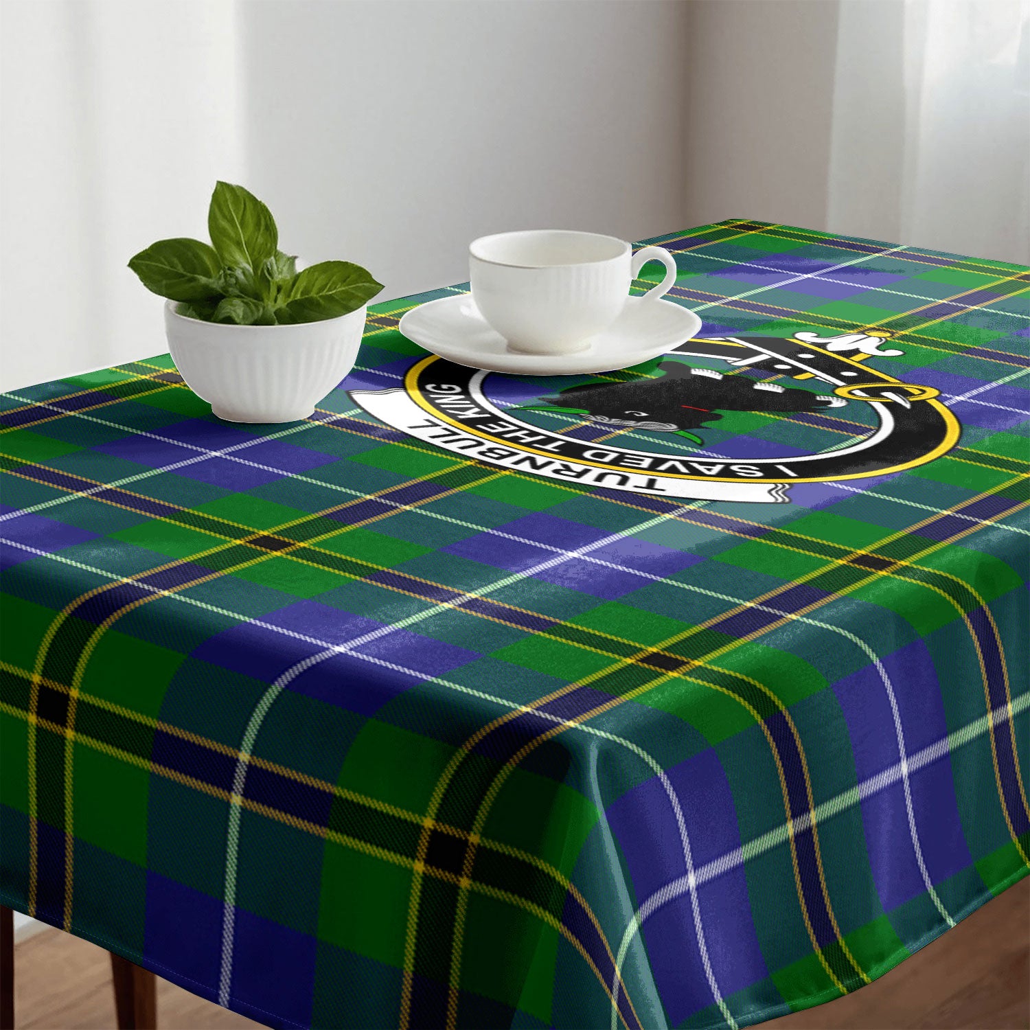 Turnbull Hunting Tartan Crest Tablecloth