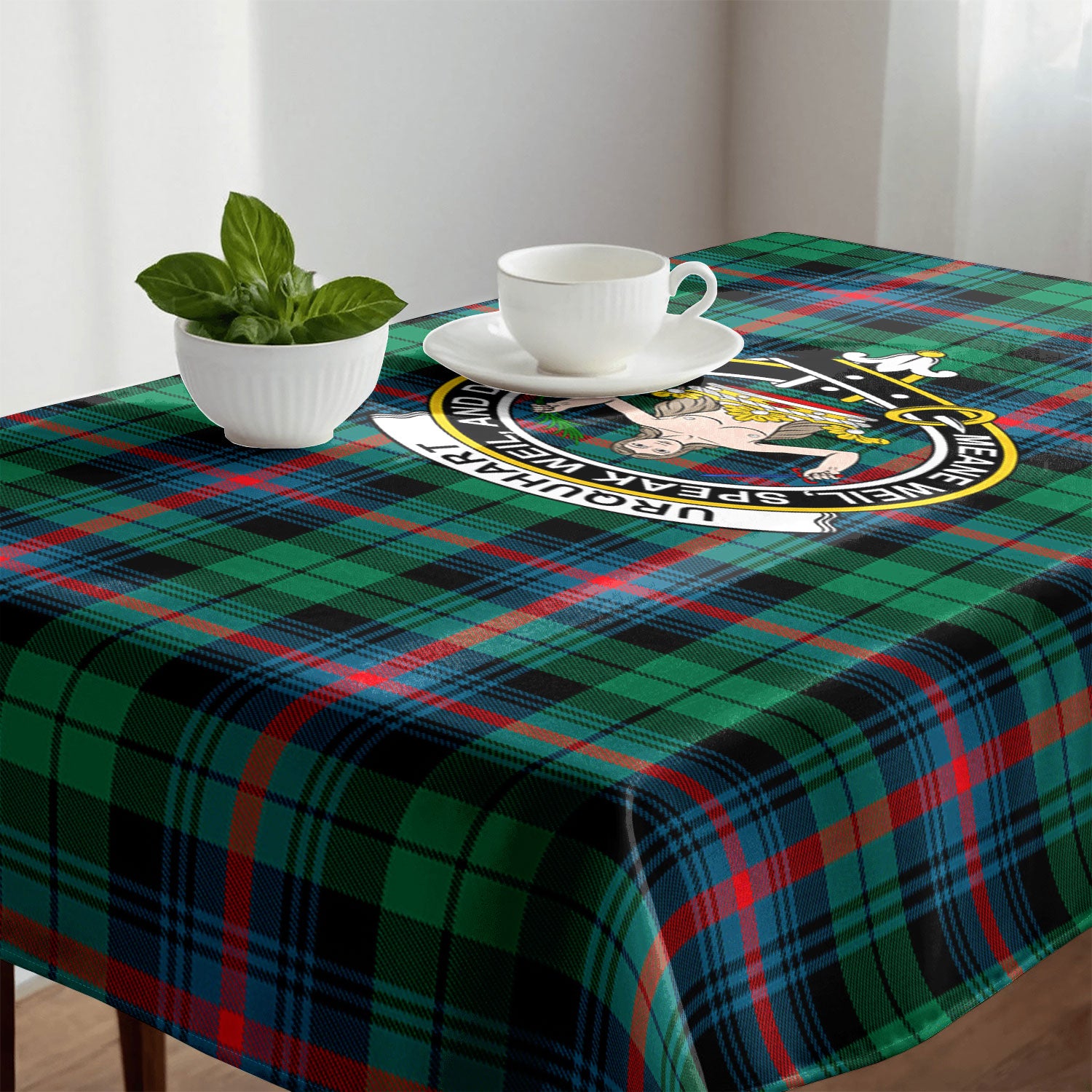Urquhart Broad Red Ancient Tartan Crest Tablecloth
