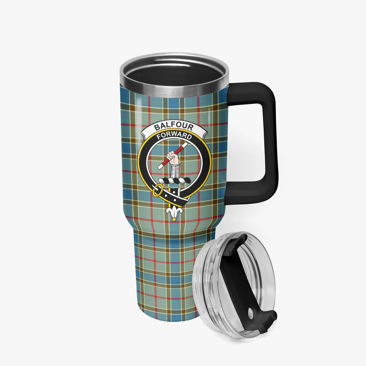Balfour Blue Tartan Crest 40 oz Insulated Tumbler with Handle