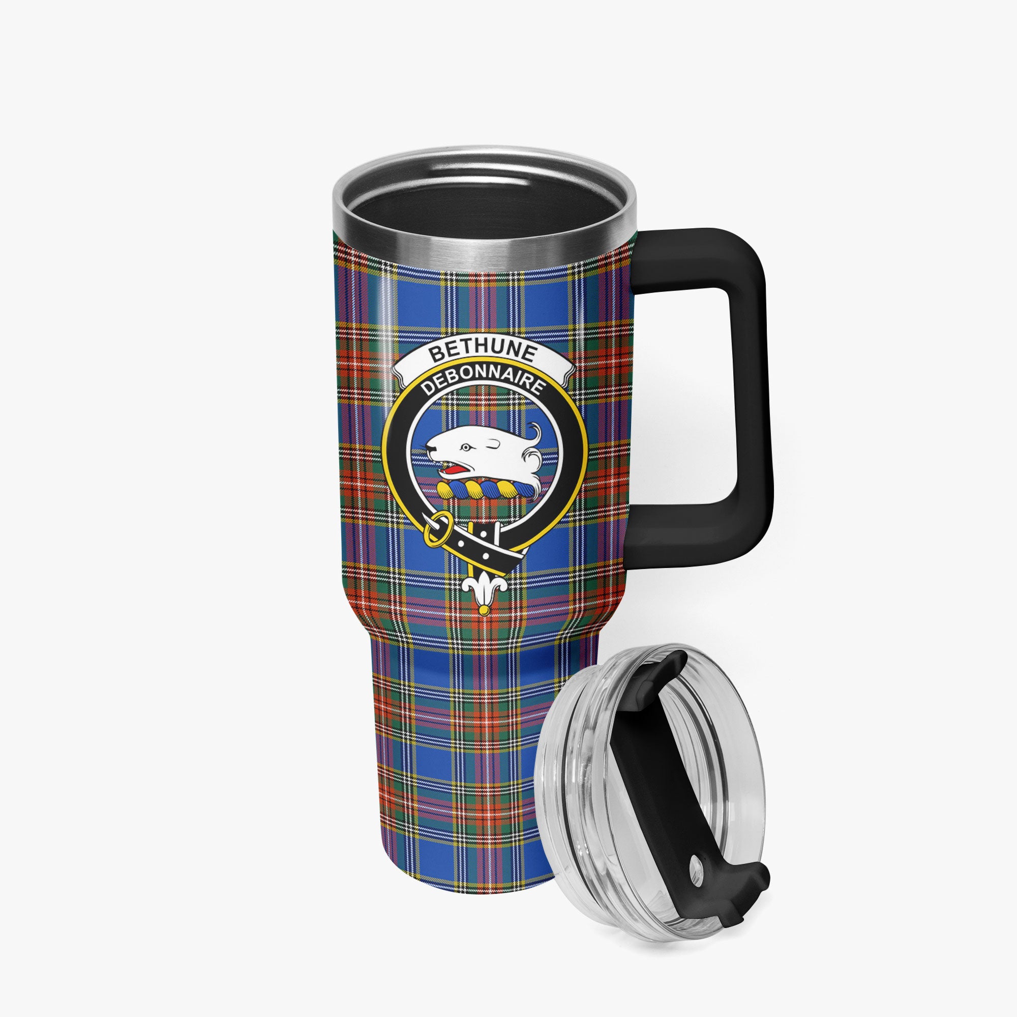 Bethune Ancient Tartan Crest 40 oz Insulated Tumbler with Handle
