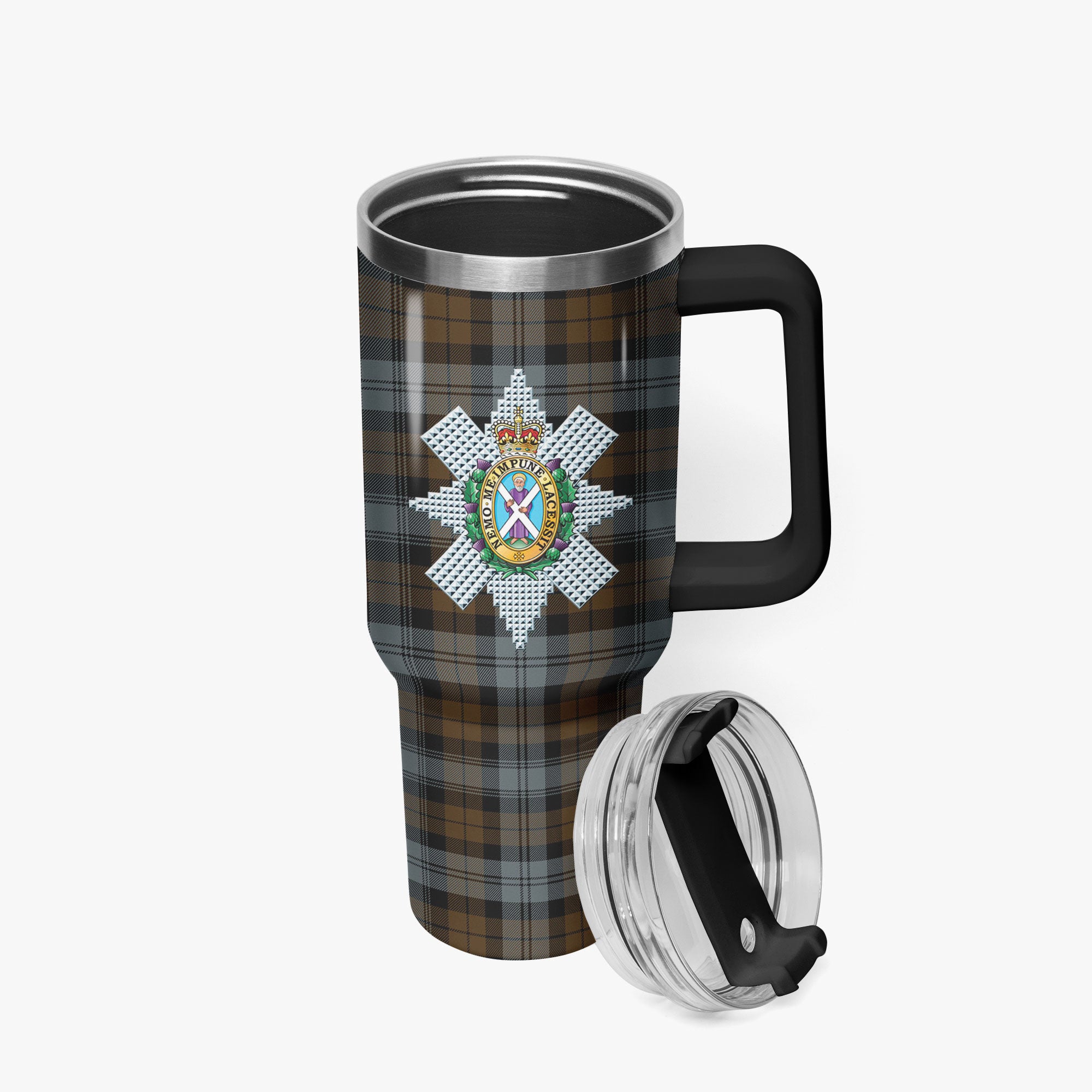 Black Watch Weathered Tartan Crest 40 oz Insulated Tumbler with Handle