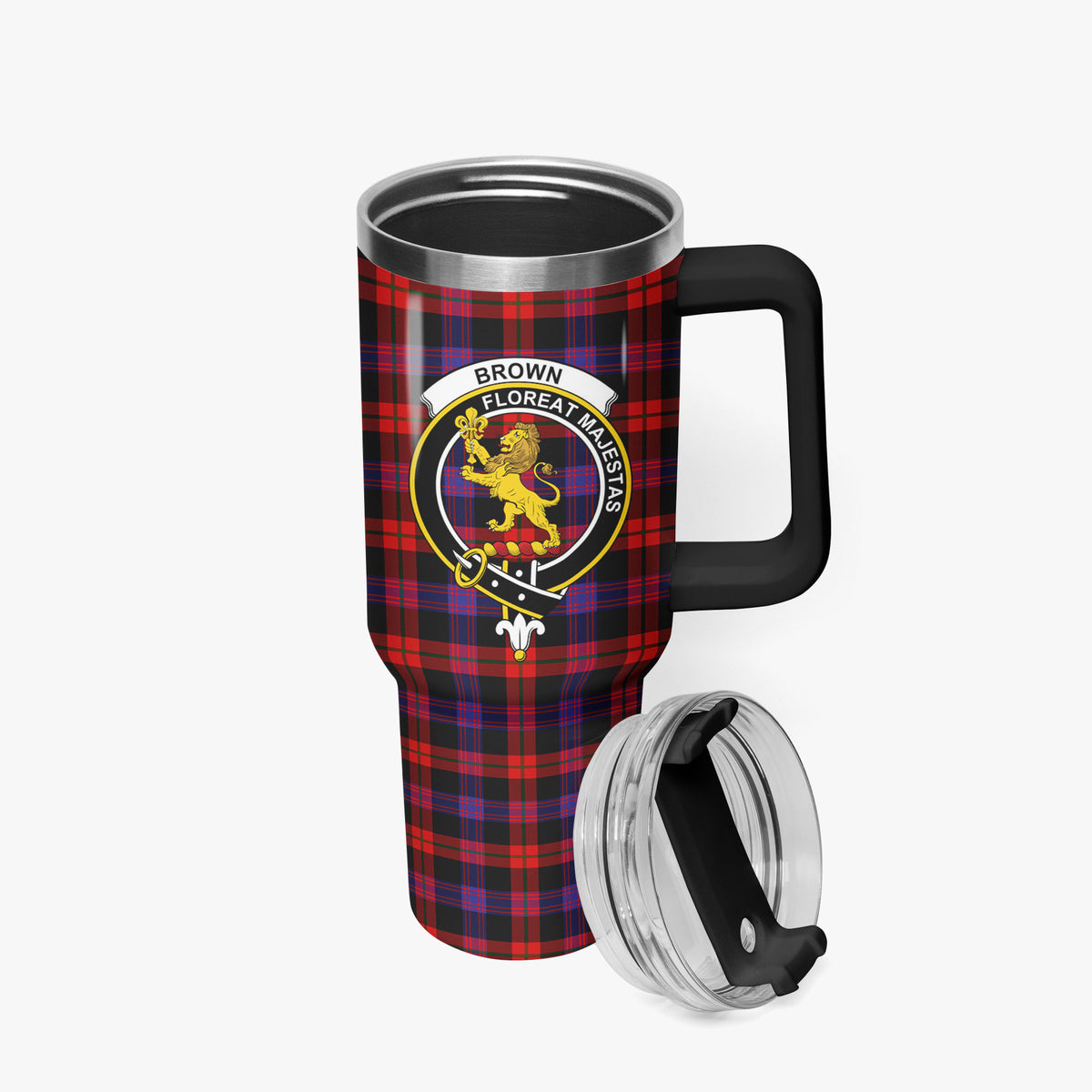 Brown Modern Tartan Crest 40 oz Insulated Tumbler with Handle