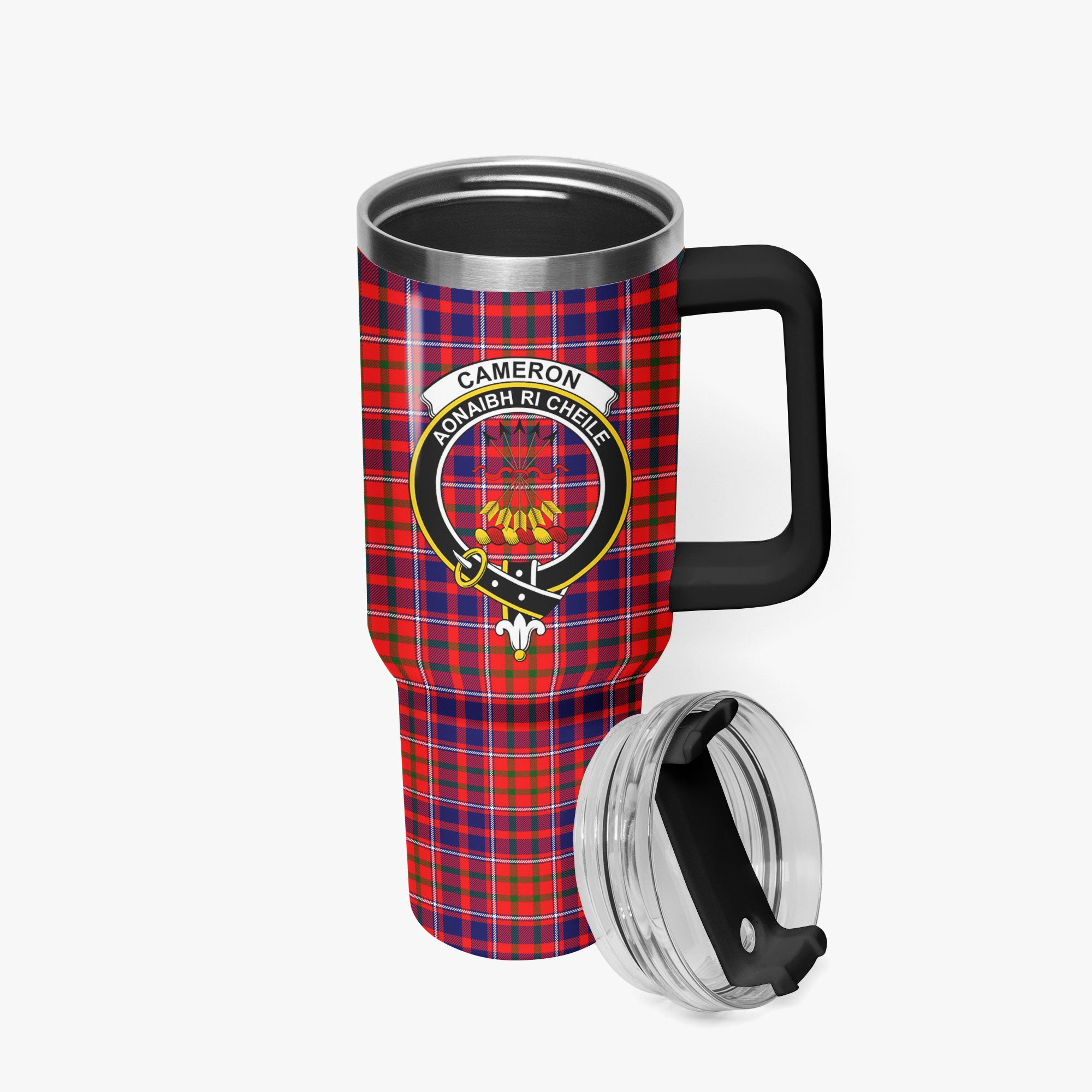 Cameron of Lochiel Modern Tartan Crest 40 oz Insulated Tumbler with Handle