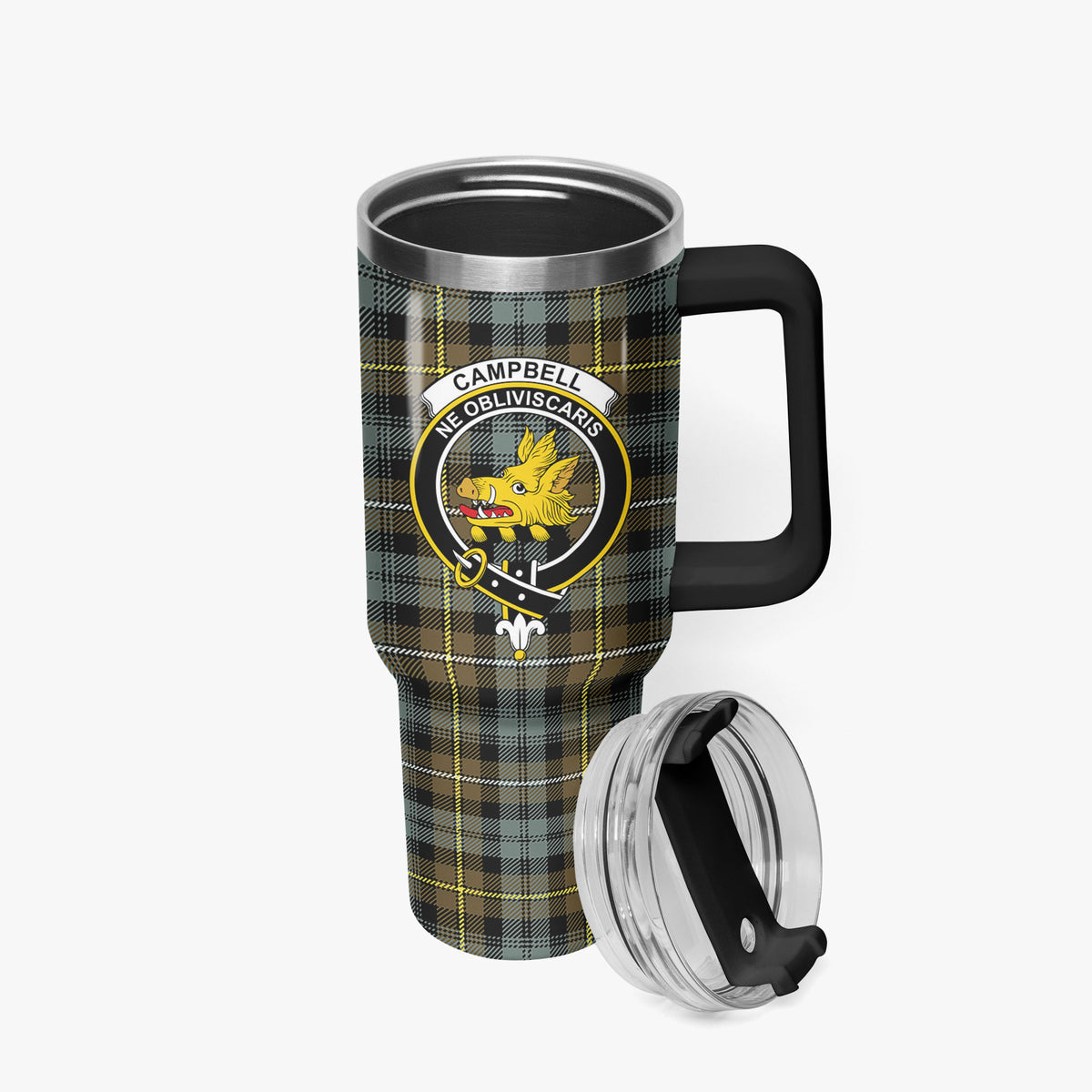 Campbell Argyll Weathered Tartan Crest 40 oz Insulated Tumbler with Handle