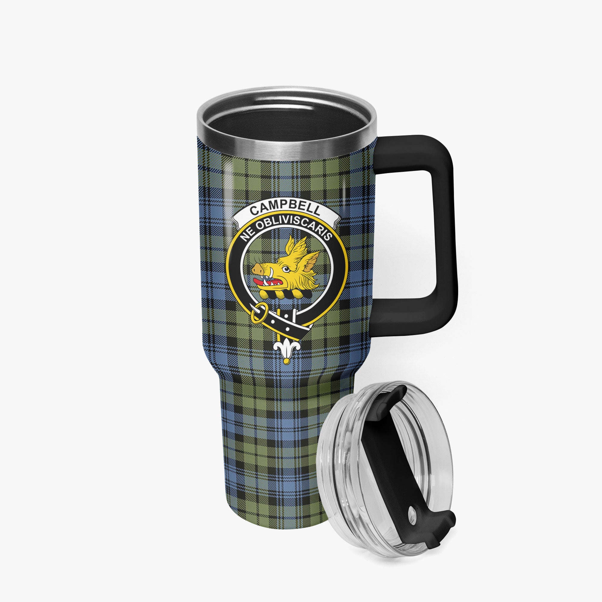 Campbell Faded Tartan Crest 40 oz Insulated Tumbler with Handle