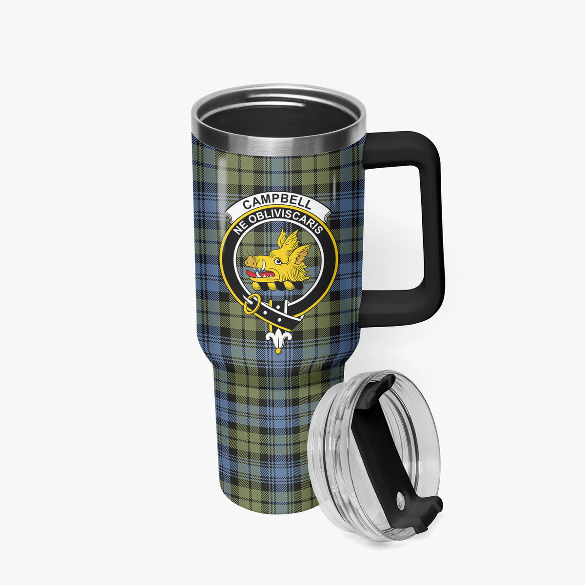 Campbell Faded Tartan Crest 40 oz Insulated Tumbler with Handle