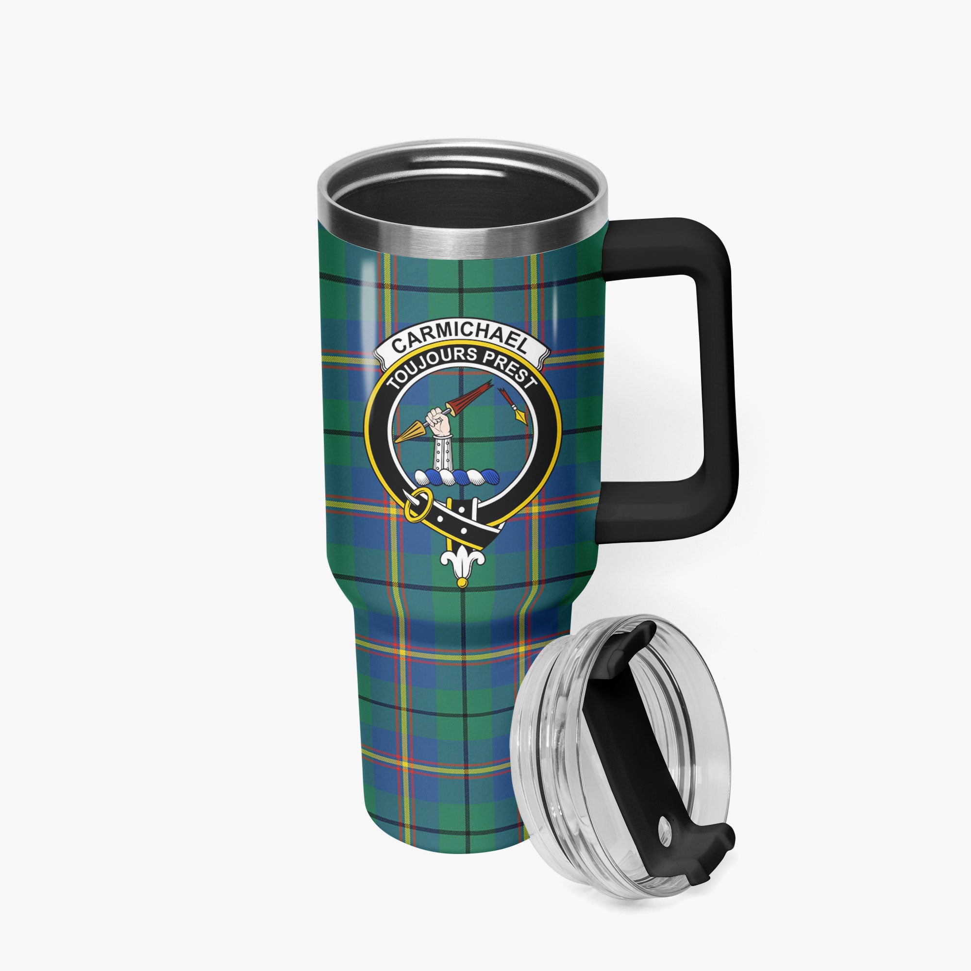 Carmichael Ancient Tartan Crest 40 oz Insulated Tumbler with Handle
