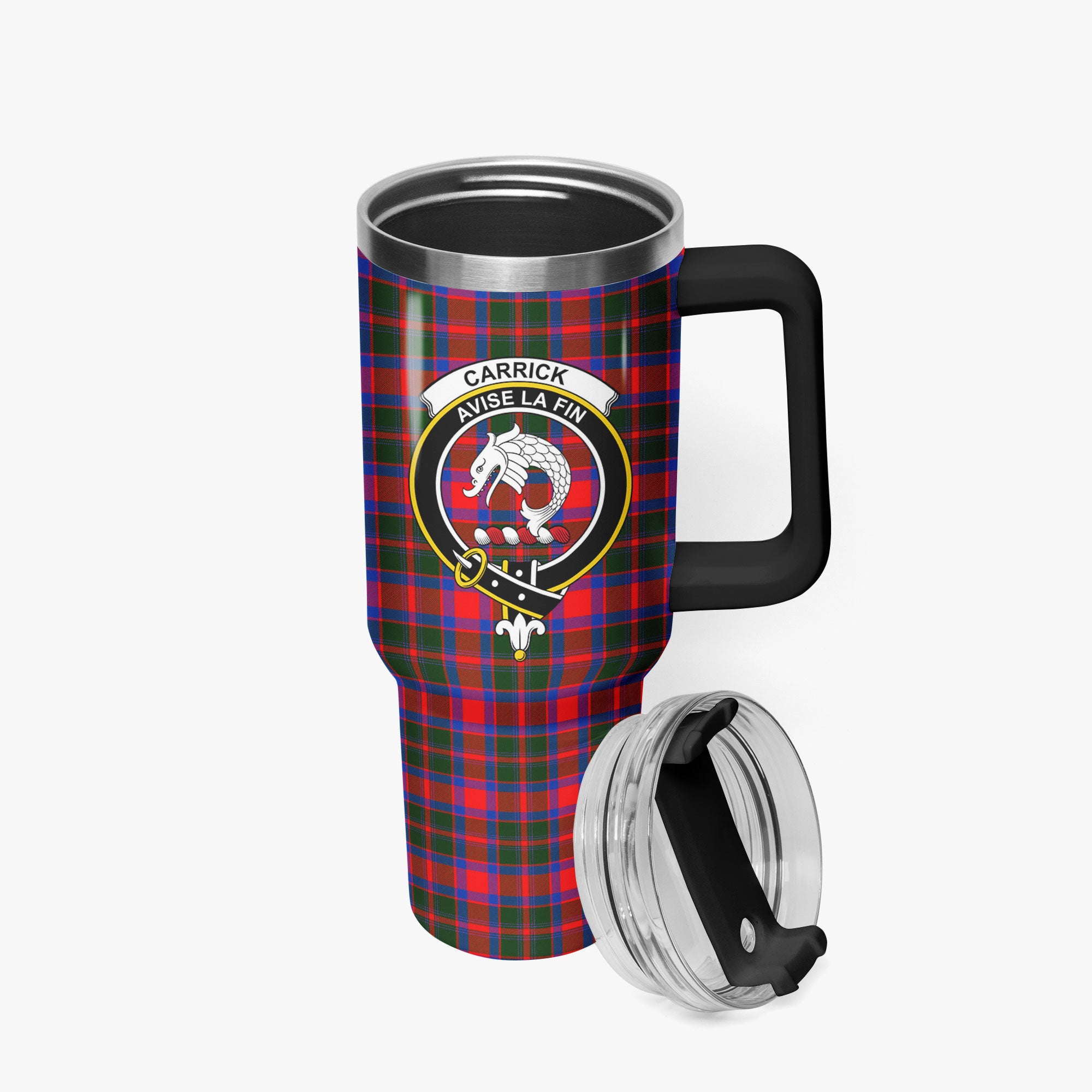 Carrick District Tartan Crest 40 oz Insulated Tumbler with Handle