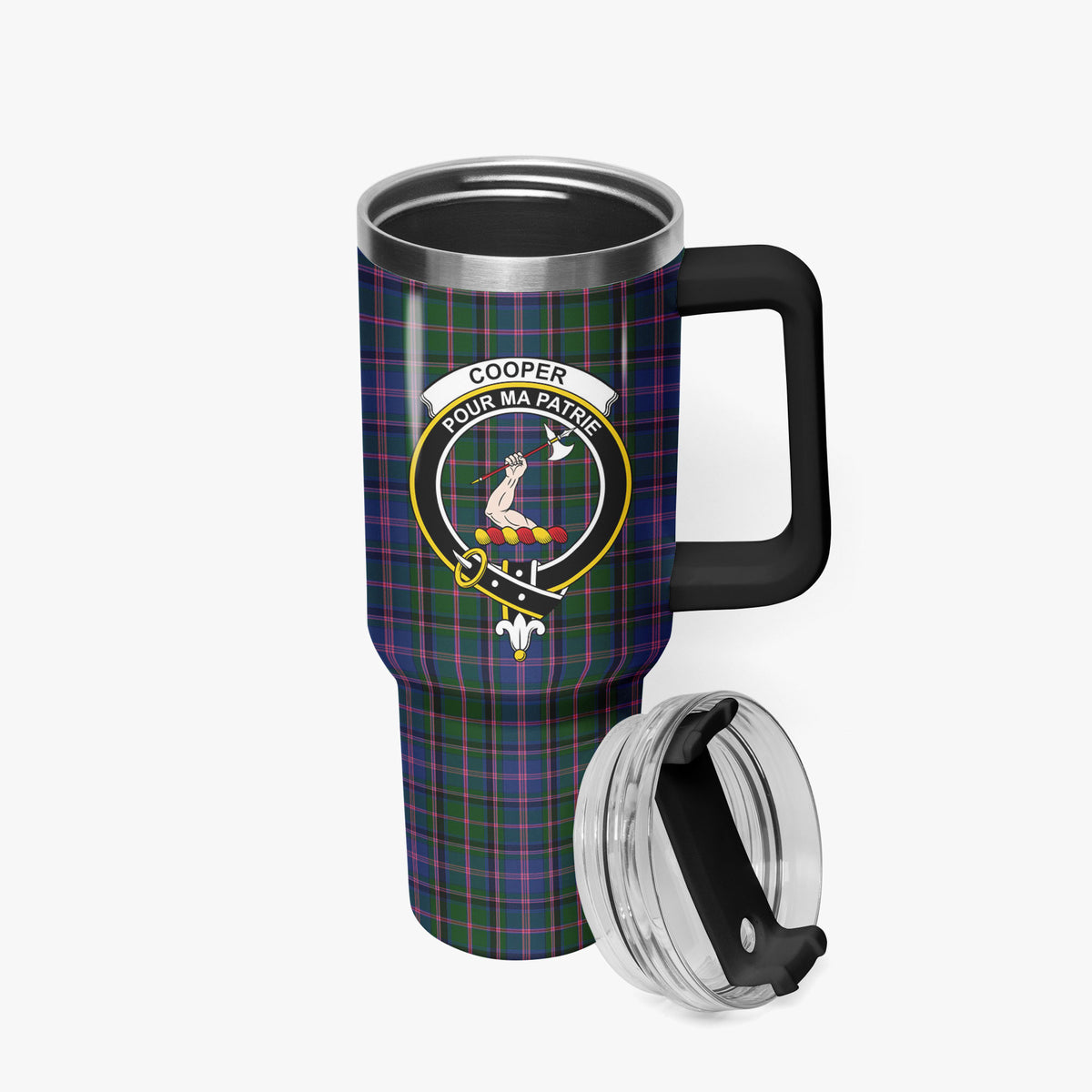 Cooper Tartan Crest 40 oz Insulated Tumbler with Handle