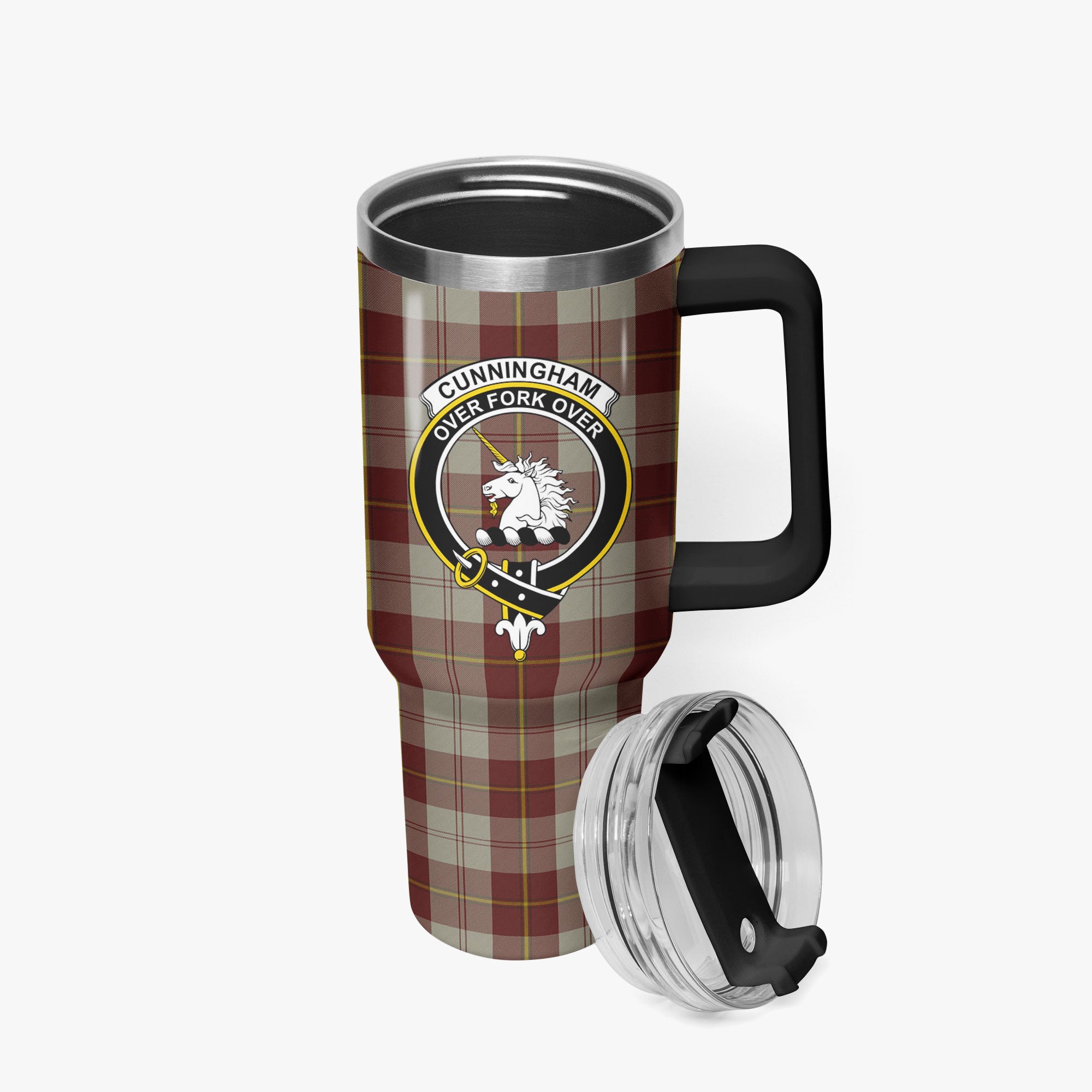 Cunningham Burgundy Dancers Tartan Crest 40 oz Insulated Tumbler with Handle