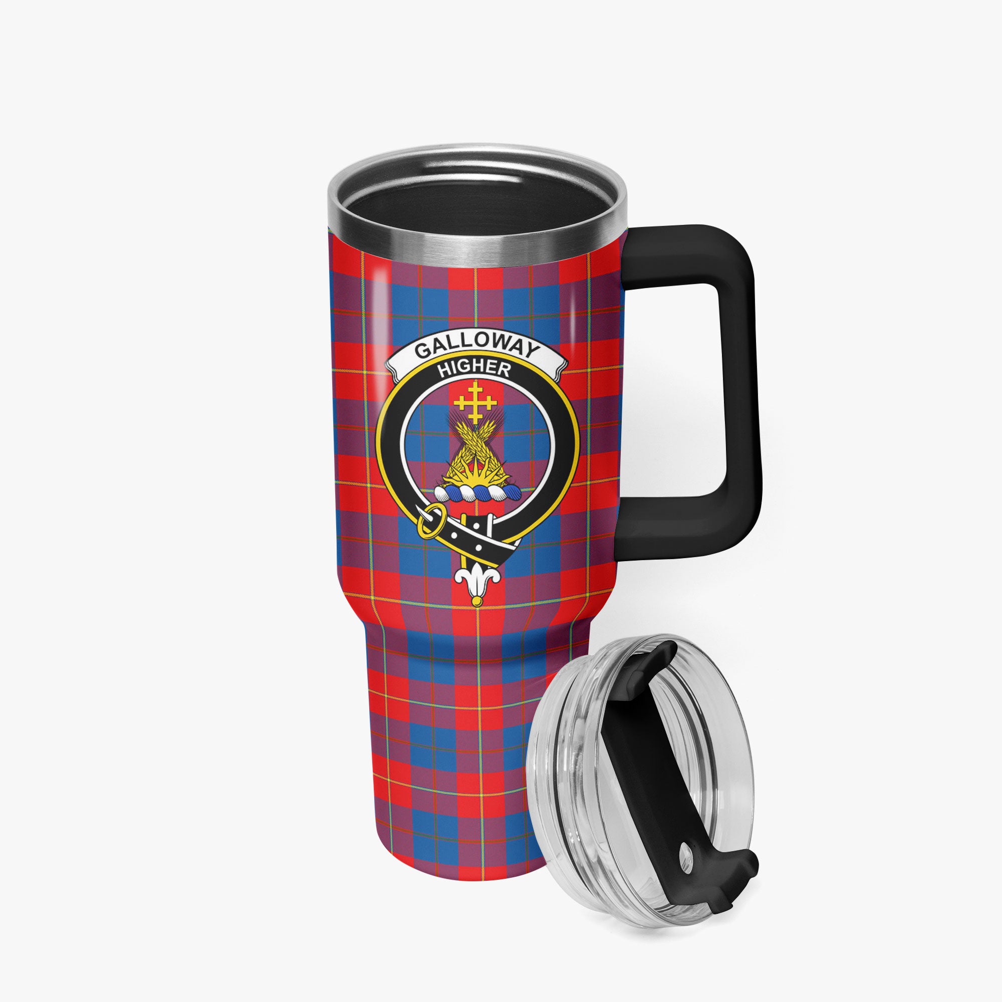 Galloway Red Tartan Crest 40 oz Insulated Tumbler with Handle