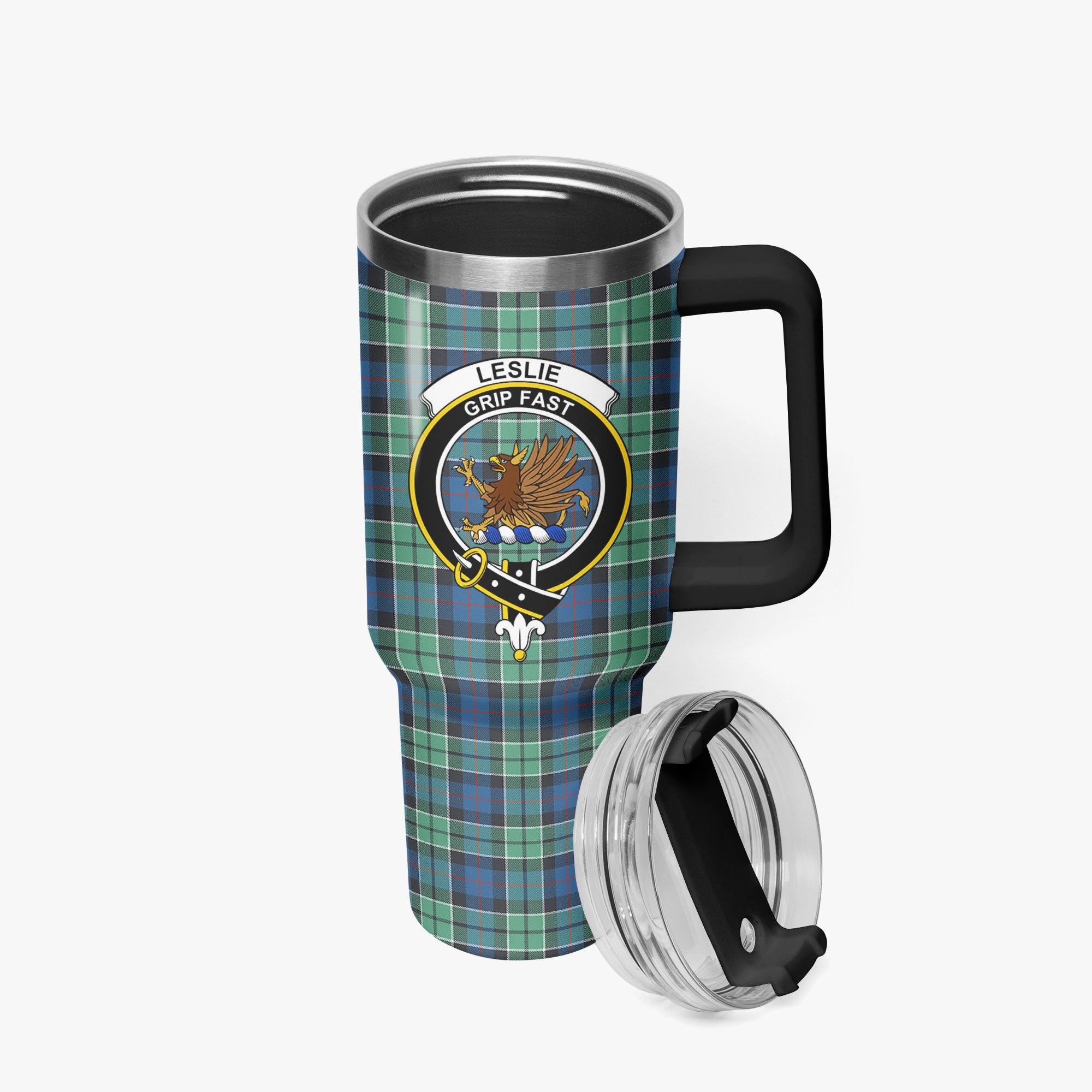 Leslie Hunting Ancient Tartan Crest 40 oz Insulated Tumbler with Handle