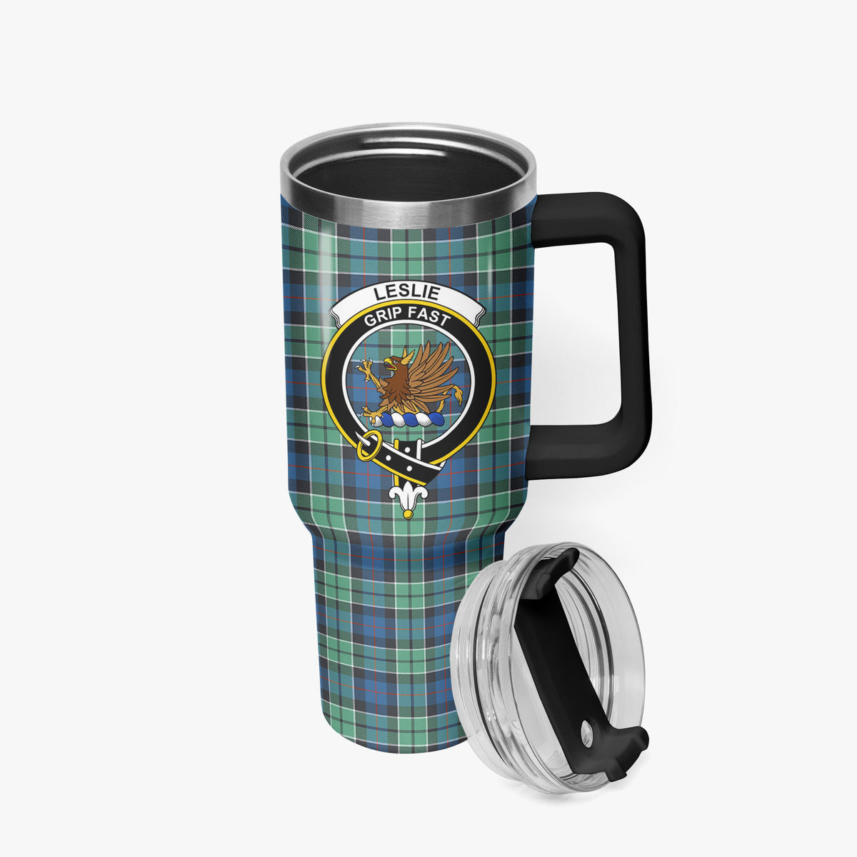 Leslie Hunting Ancient Tartan Crest 40 oz Insulated Tumbler with Handle