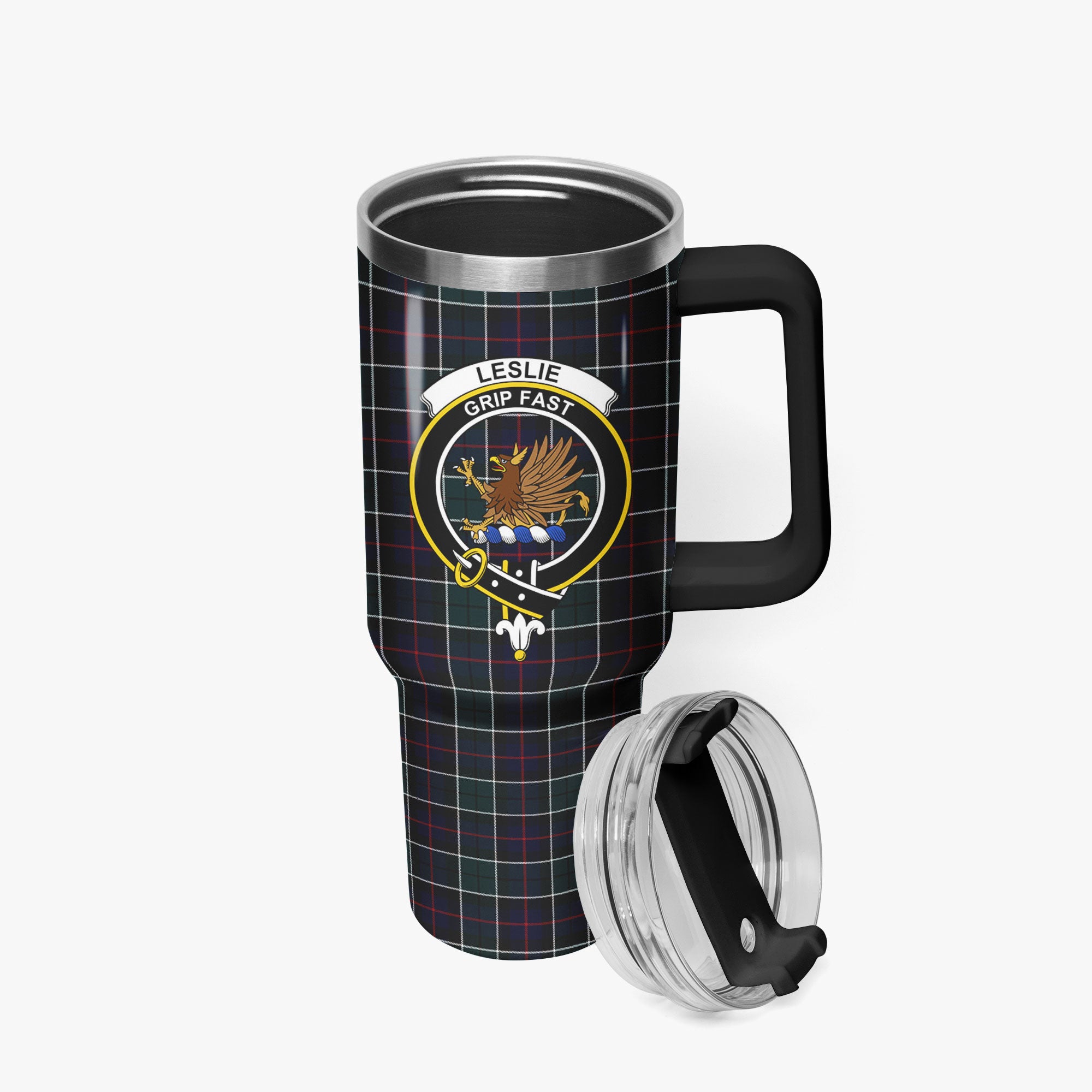 Leslie Hunting Modern Tartan Crest 40 oz Insulated Tumbler with Handle