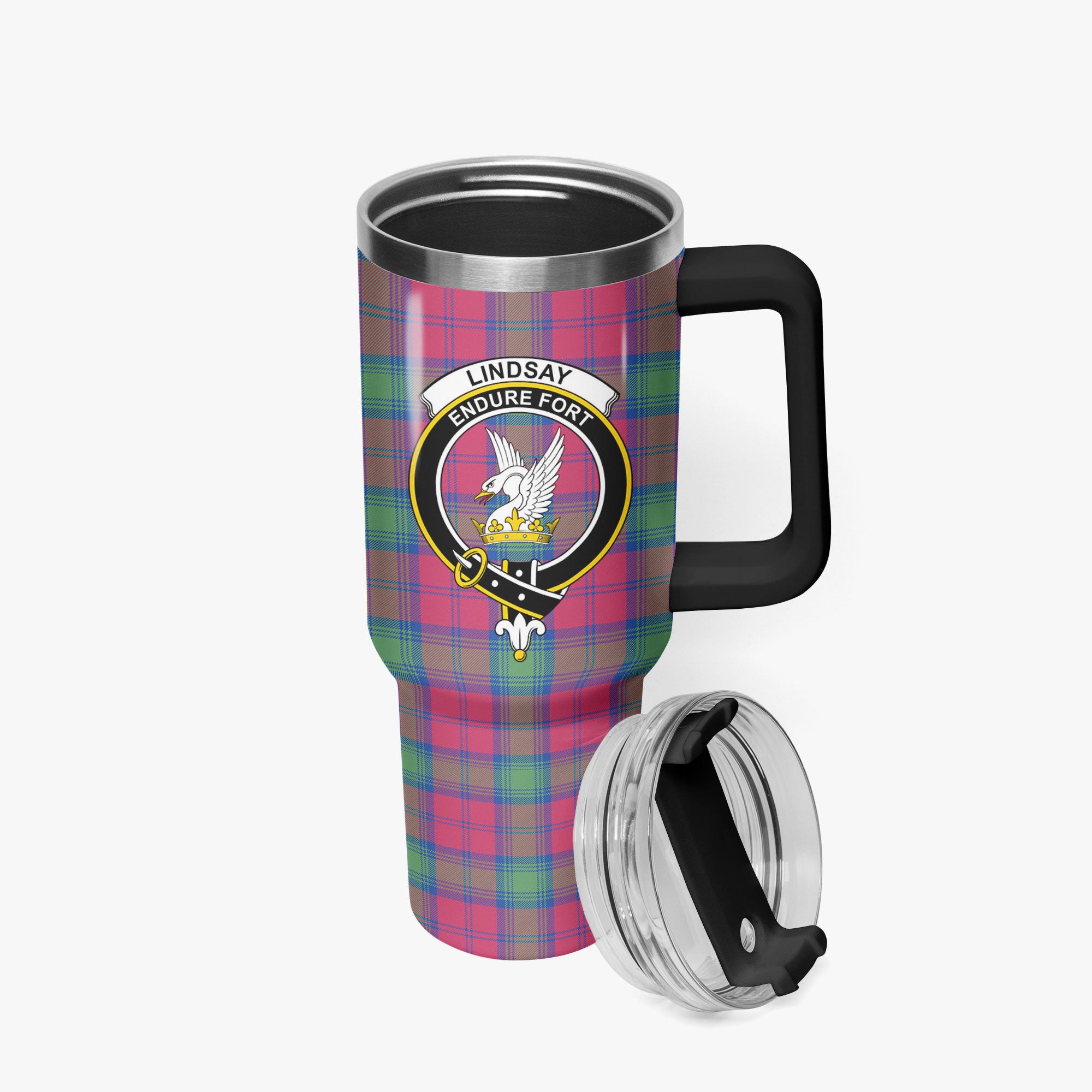 Lindsay Ancient Tartan Crest 40 oz Insulated Tumbler with Handle
