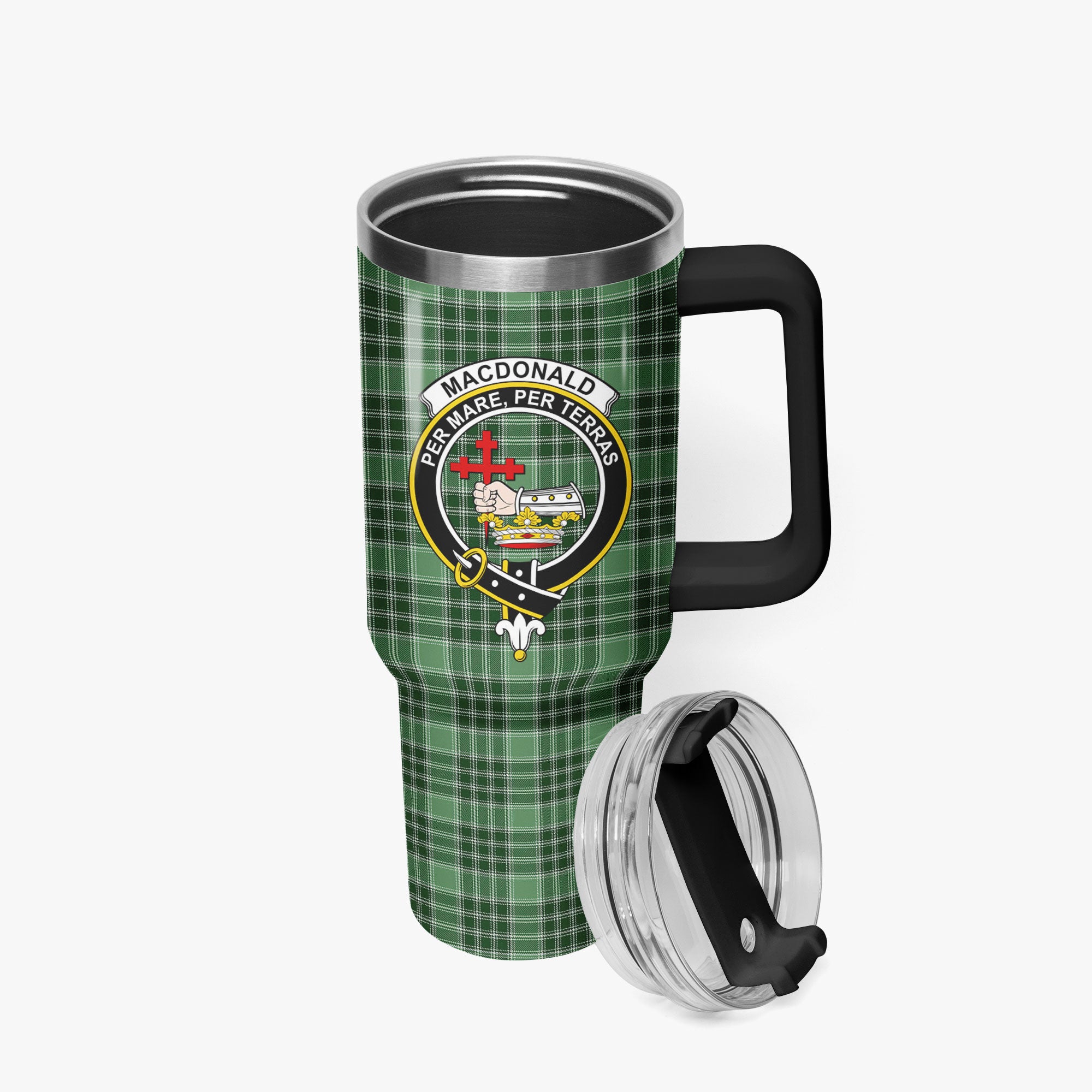 MacDonald Lord of the Isles Hunting Tartan Crest 40 oz Insulated Tumbler with Handle