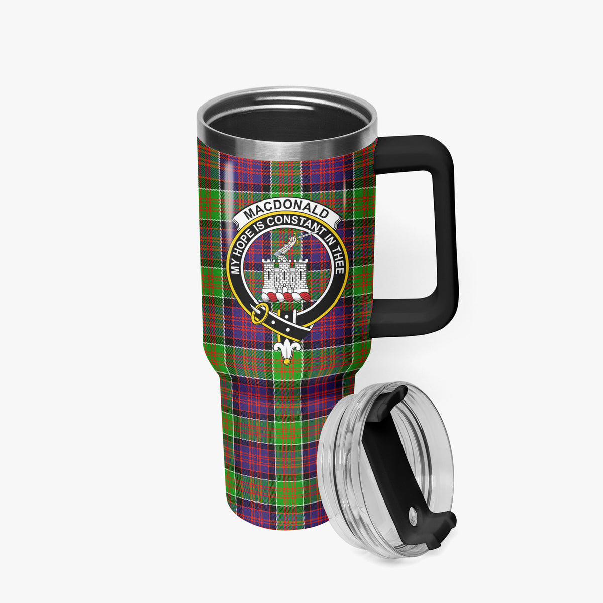 MacDonald (Clan Ranald) Tartan Crest 40 oz Insulated Tumbler with Handle