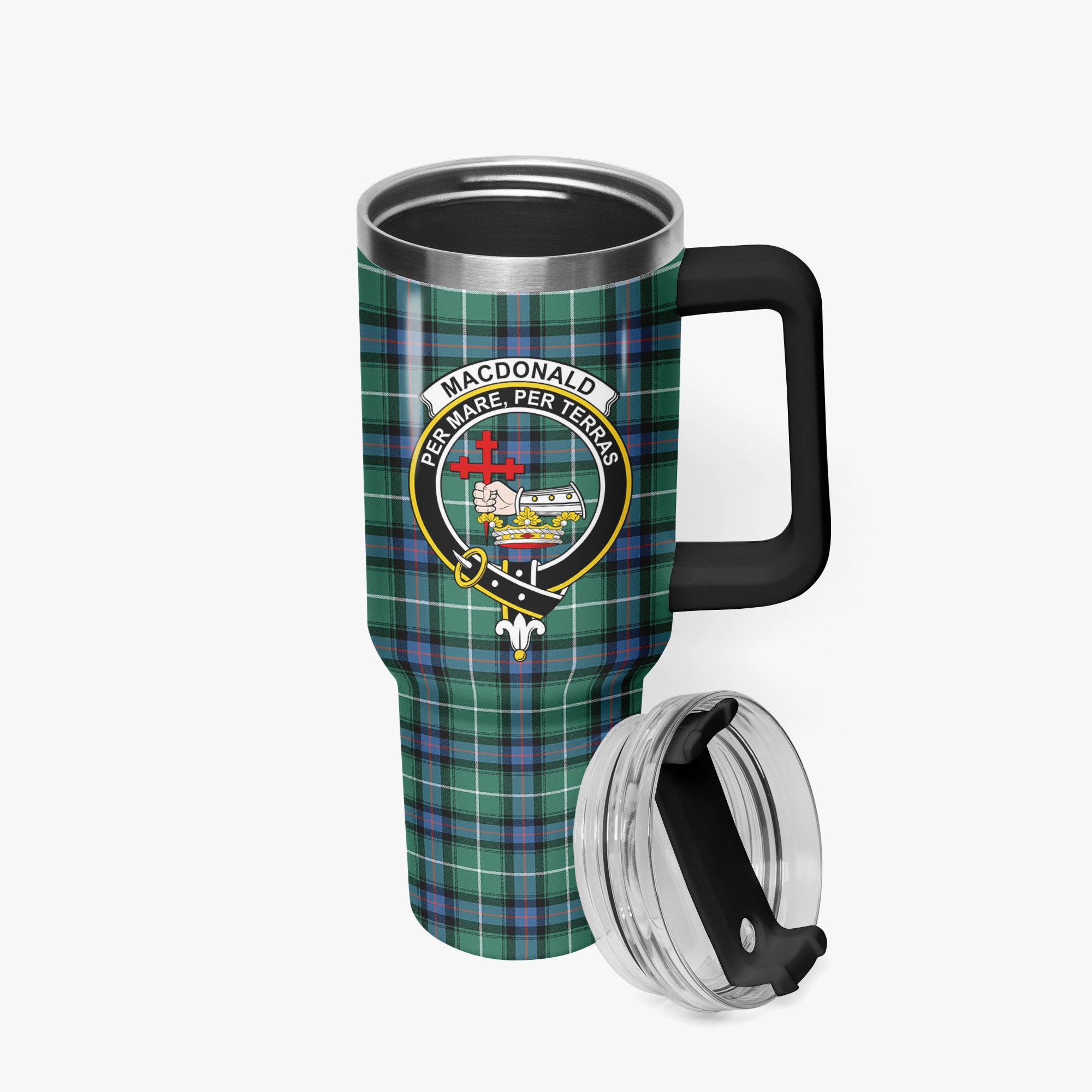 MacDonald of the Isles Hunting Ancient Tartan Crest 40 oz Insulated Tumbler with Handle